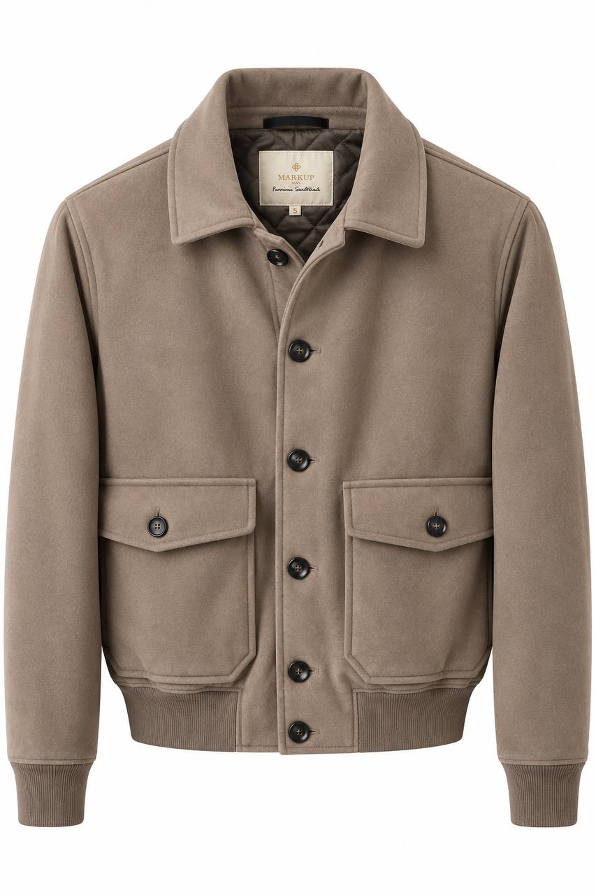 Bomber Uomo con Collo Camicia e Tasconi in Eco Dainetto
