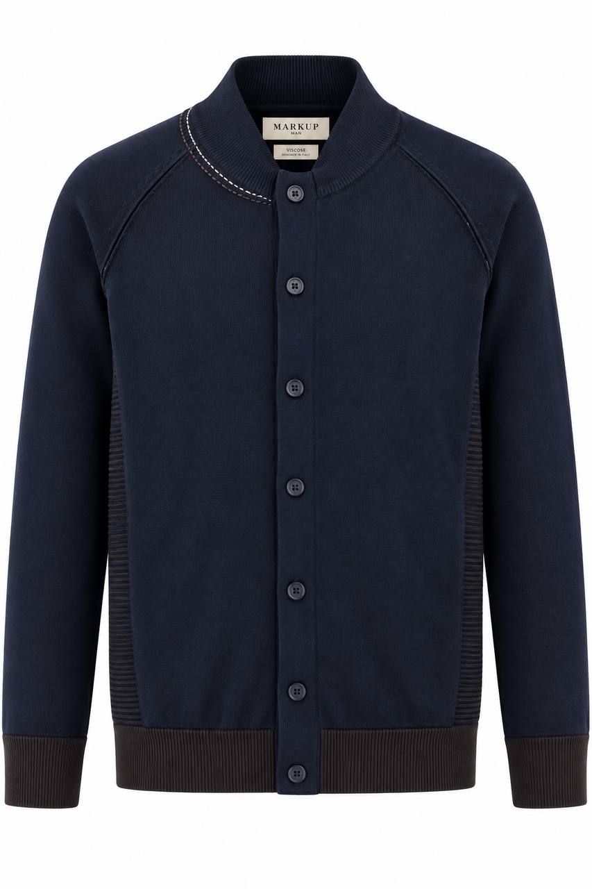 Cardigan Uomo con Bottoni e Intarsi Marroni