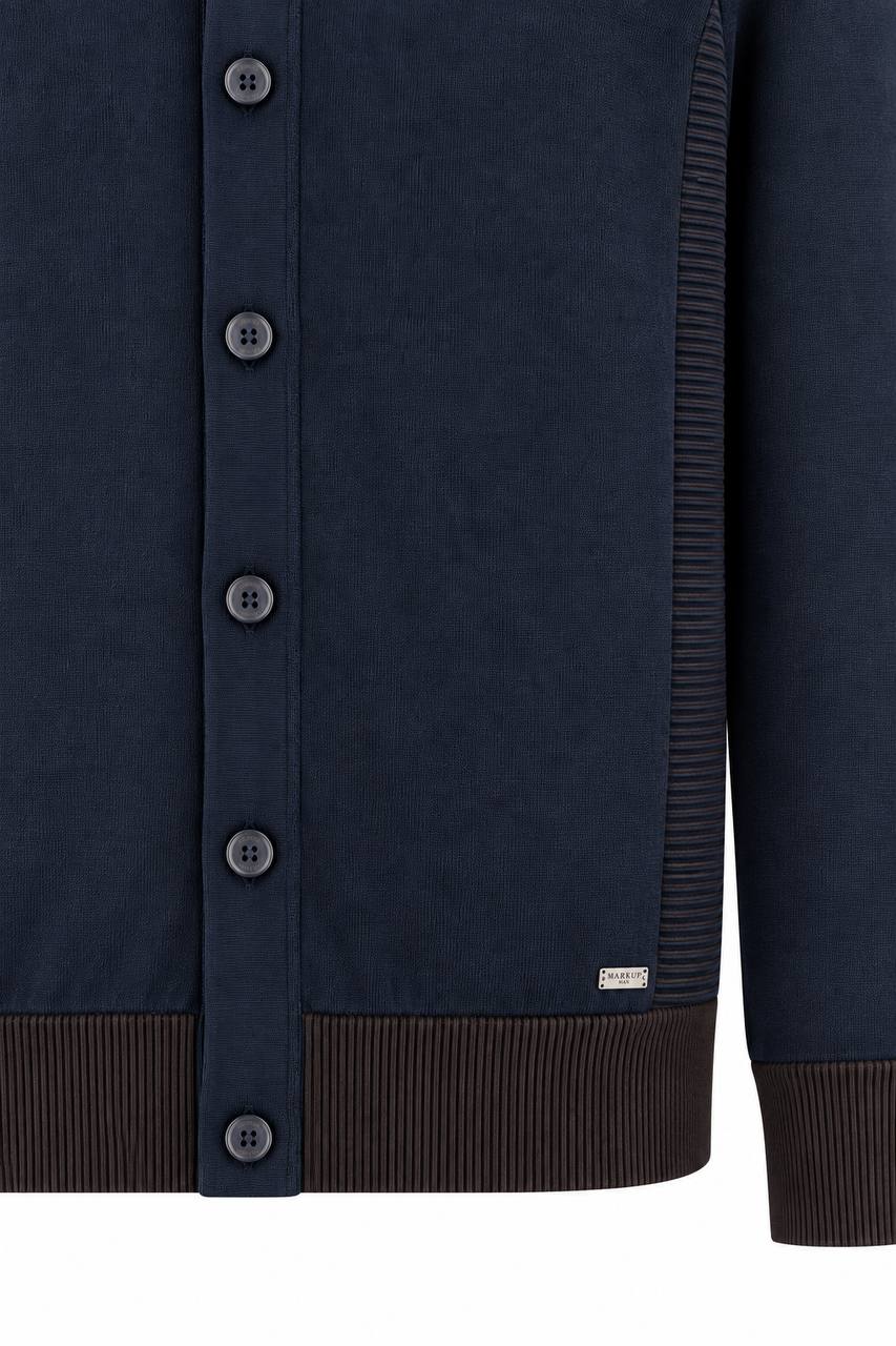 Cardigan Uomo con Bottoni e Intarsi Marroni