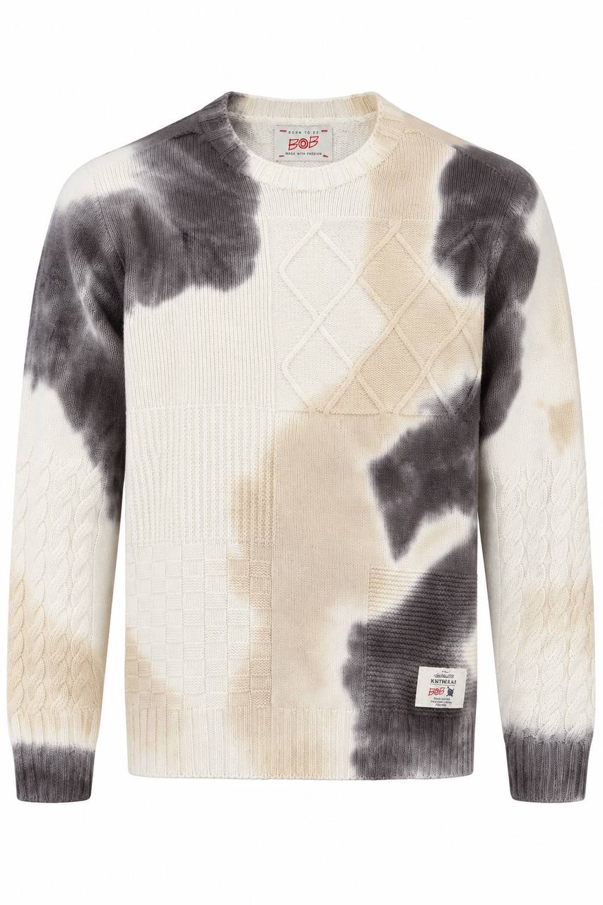 Maglia Uomo Girocollo con Trama a Intreccio ed Effetto Tie Dye