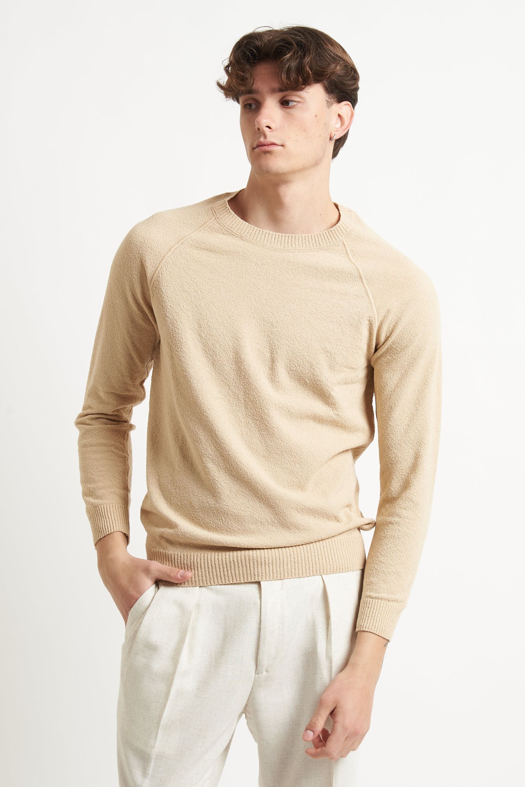 Maglia Basic in Cotone Effetto Spugna con Manica Raglan