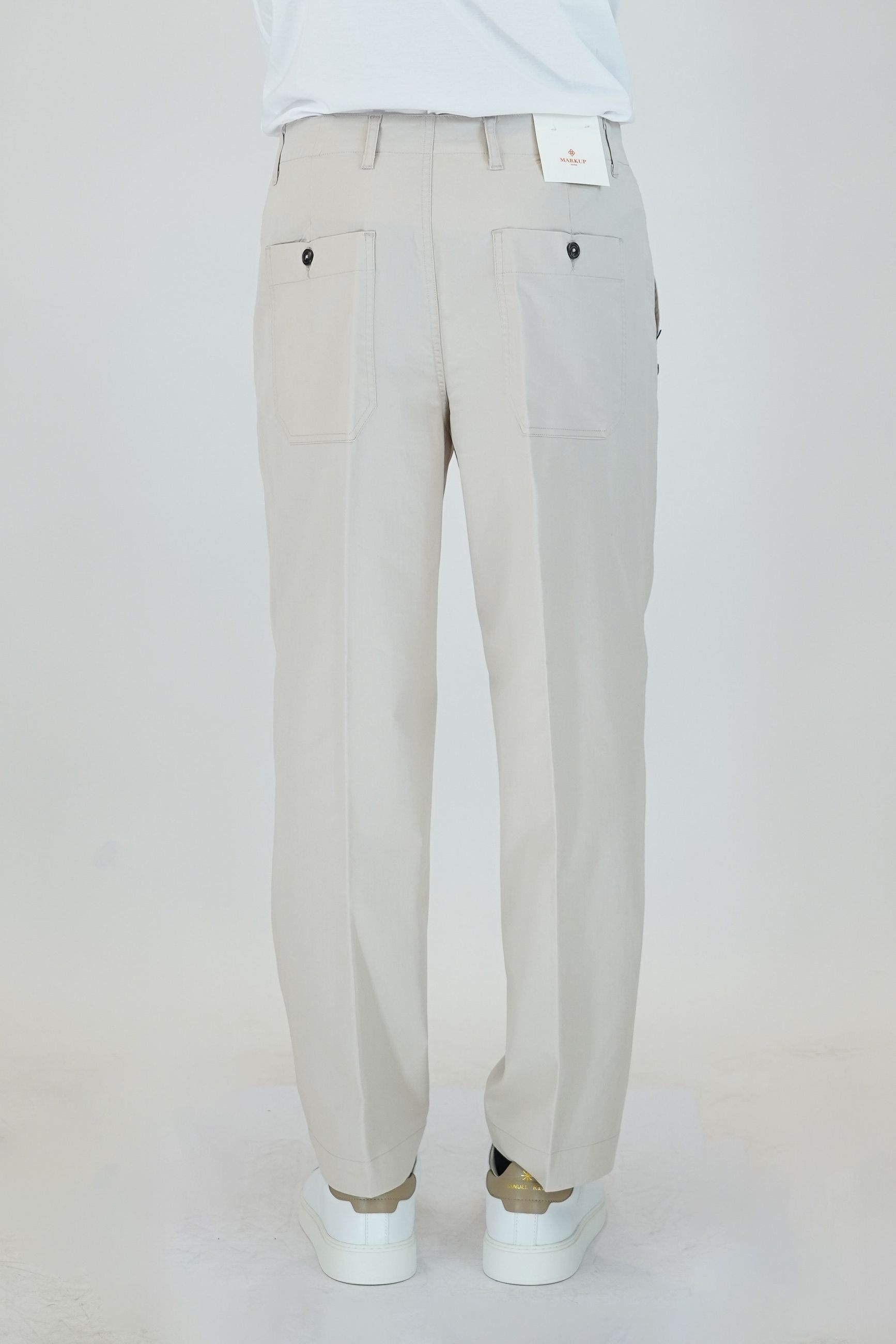 Pantalone Baggy in Cotone con Tasche America e Tasche Posteriori a Bottone