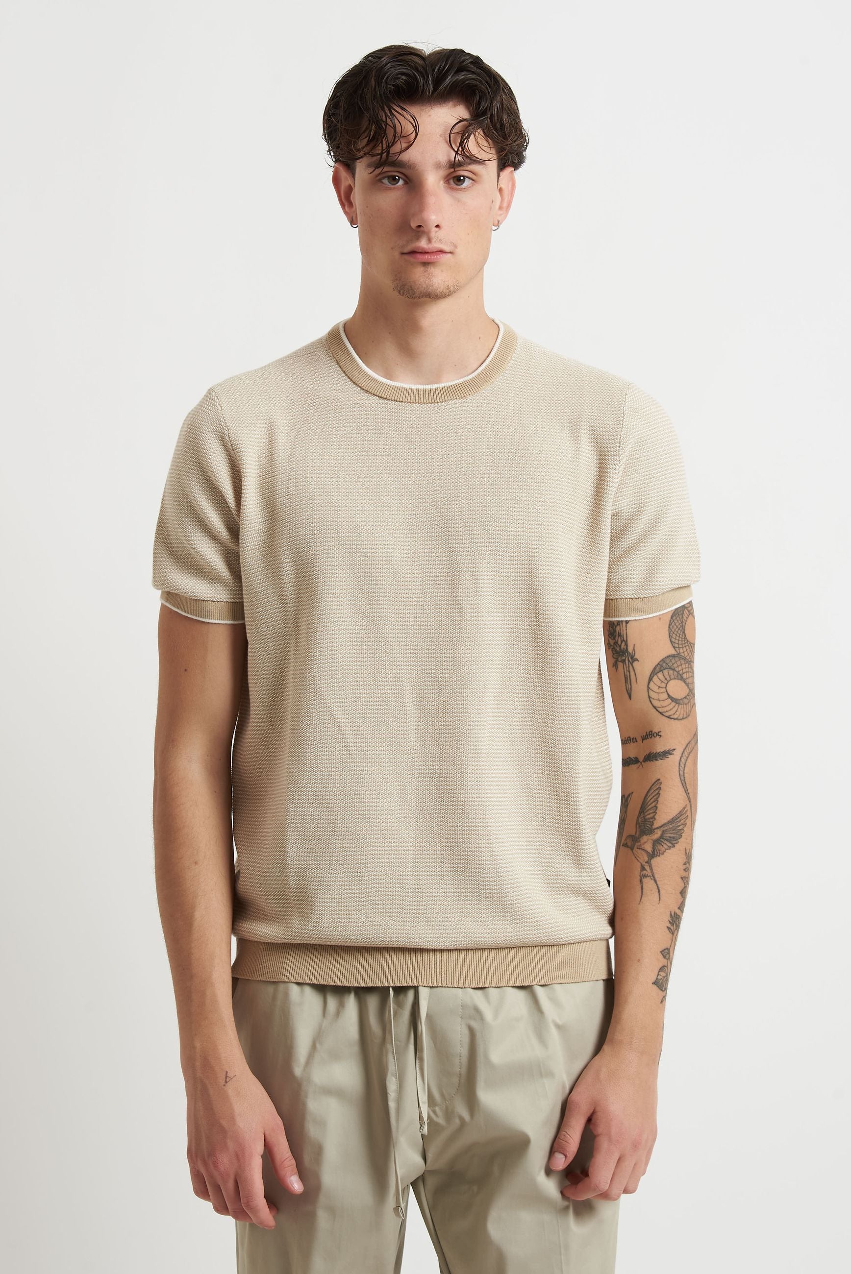 T-shirt in Tessuto Piquet con Collo, Maniche e Fondo Elasticizzati 15535e