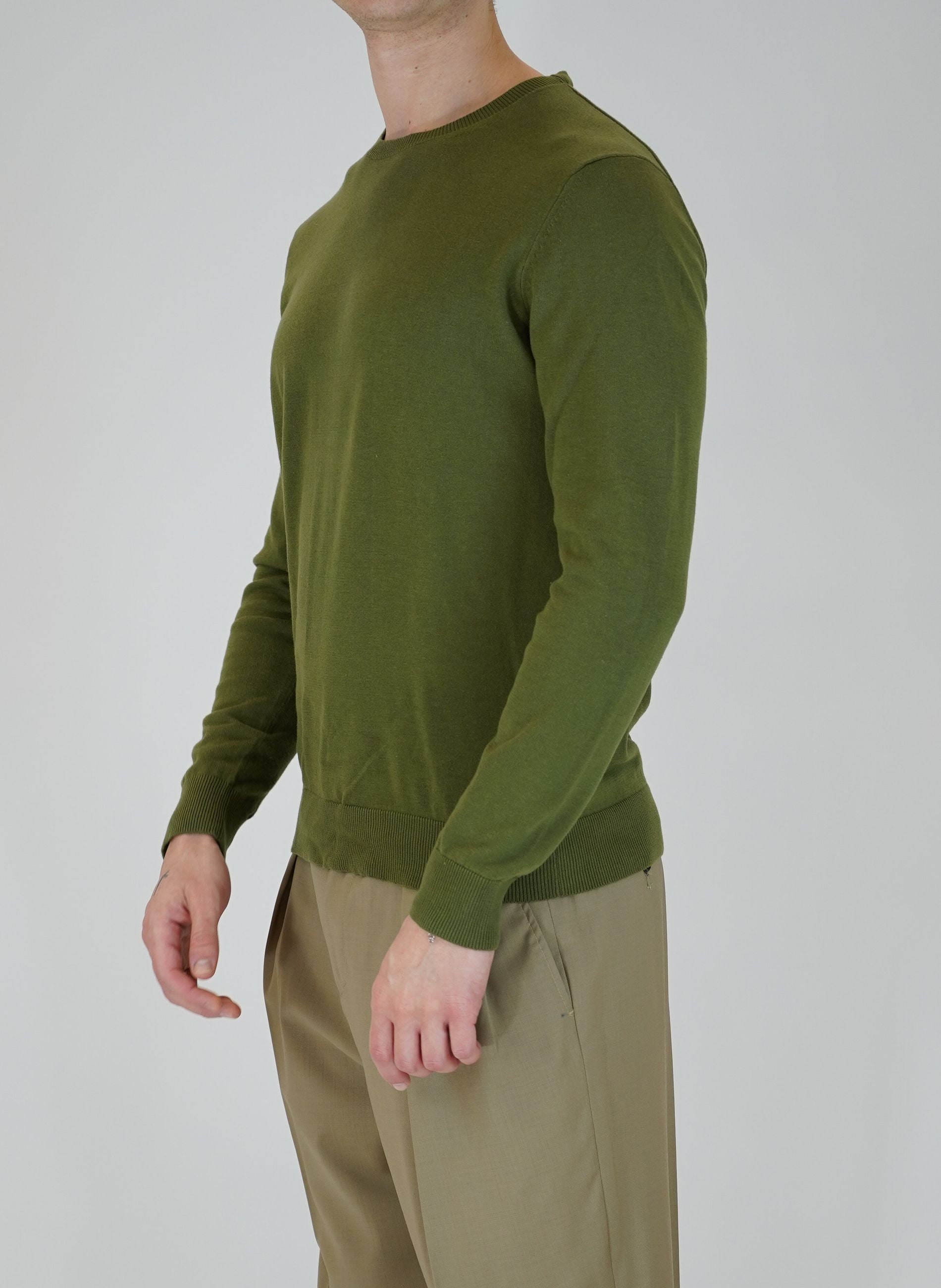 Maglia Girocollo Basic in Cotone con Fondo e Polsi Elasticizzati