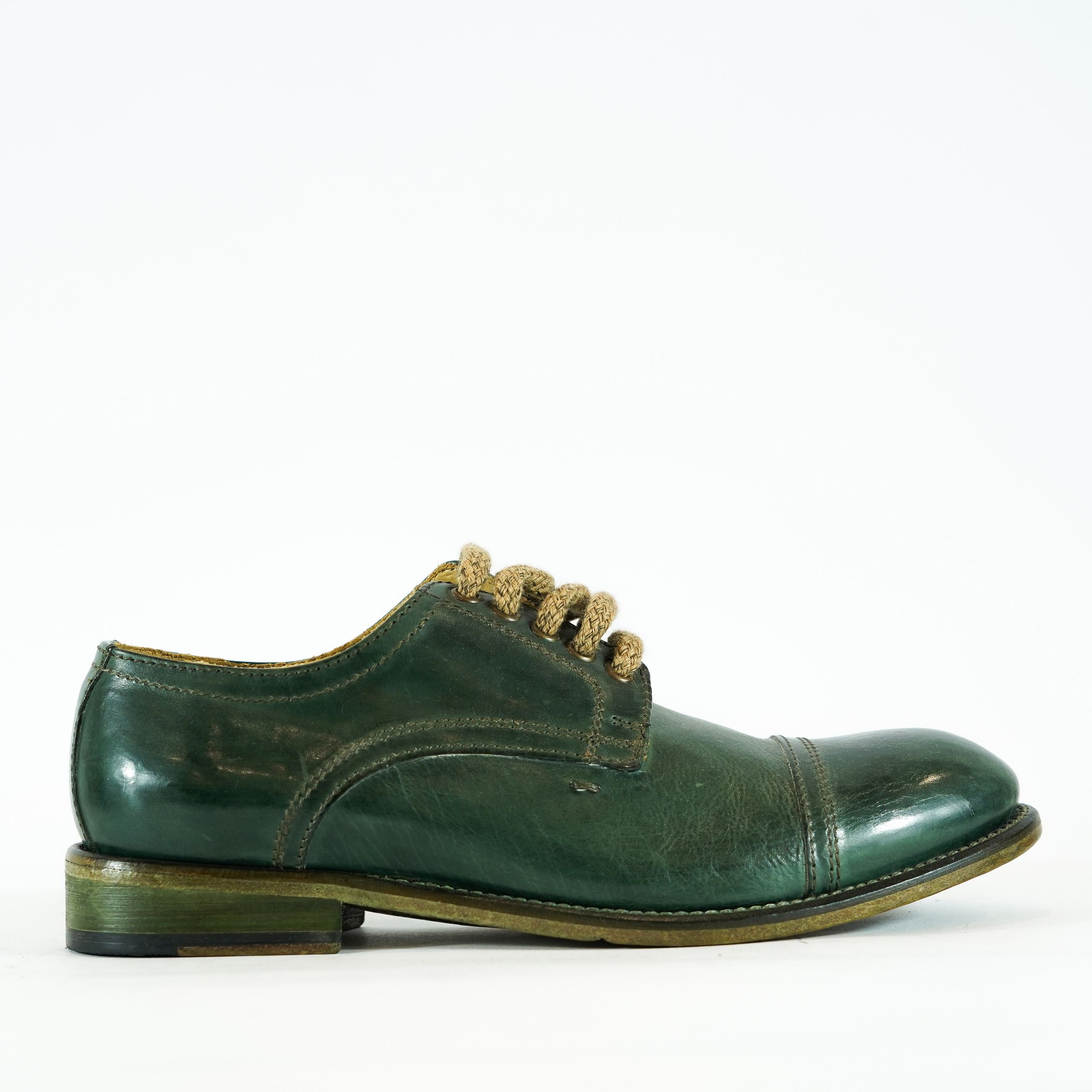 jpdavid Stringata Uomo Verde Basic in Pelle con Suola in Cuoio e Laccio a Contrasto DIVER I.V 408 VERDE