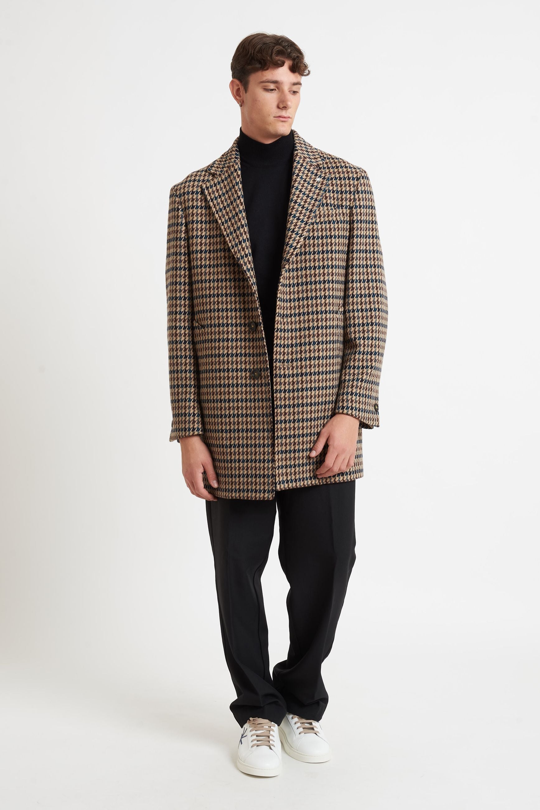 MANUEL RITZ Cappotto Uomo Semifoderato Pied de Poule in Misto Lana 3732C4448 243733