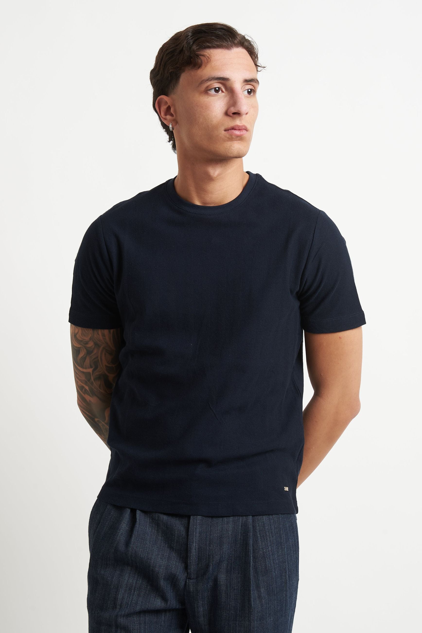 T-shirt Basic in Cotone con Fantasia Spina di Pesce mk1910061