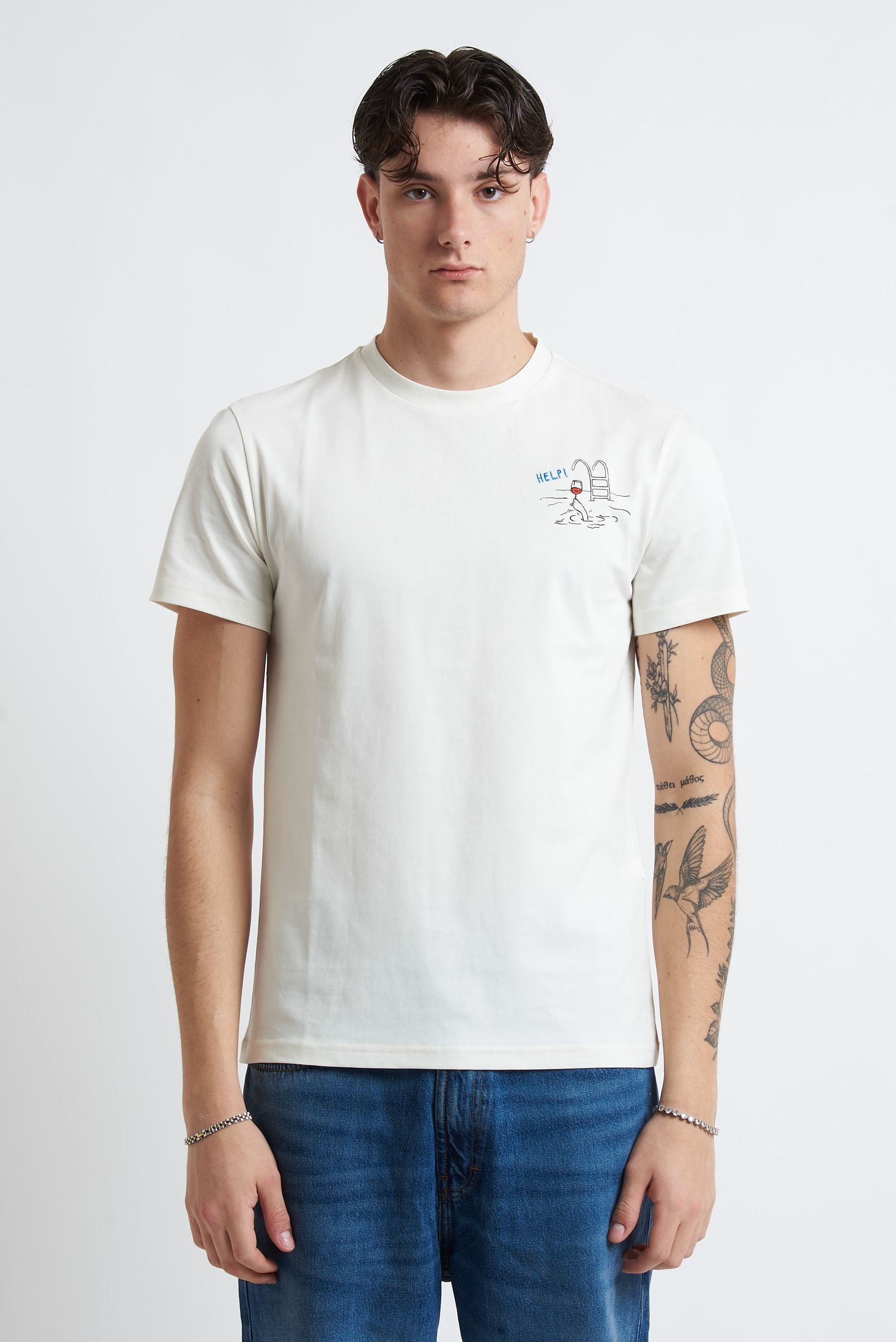 T-shirt Basic in Cotone con Stampa Frontale sul Petto m572