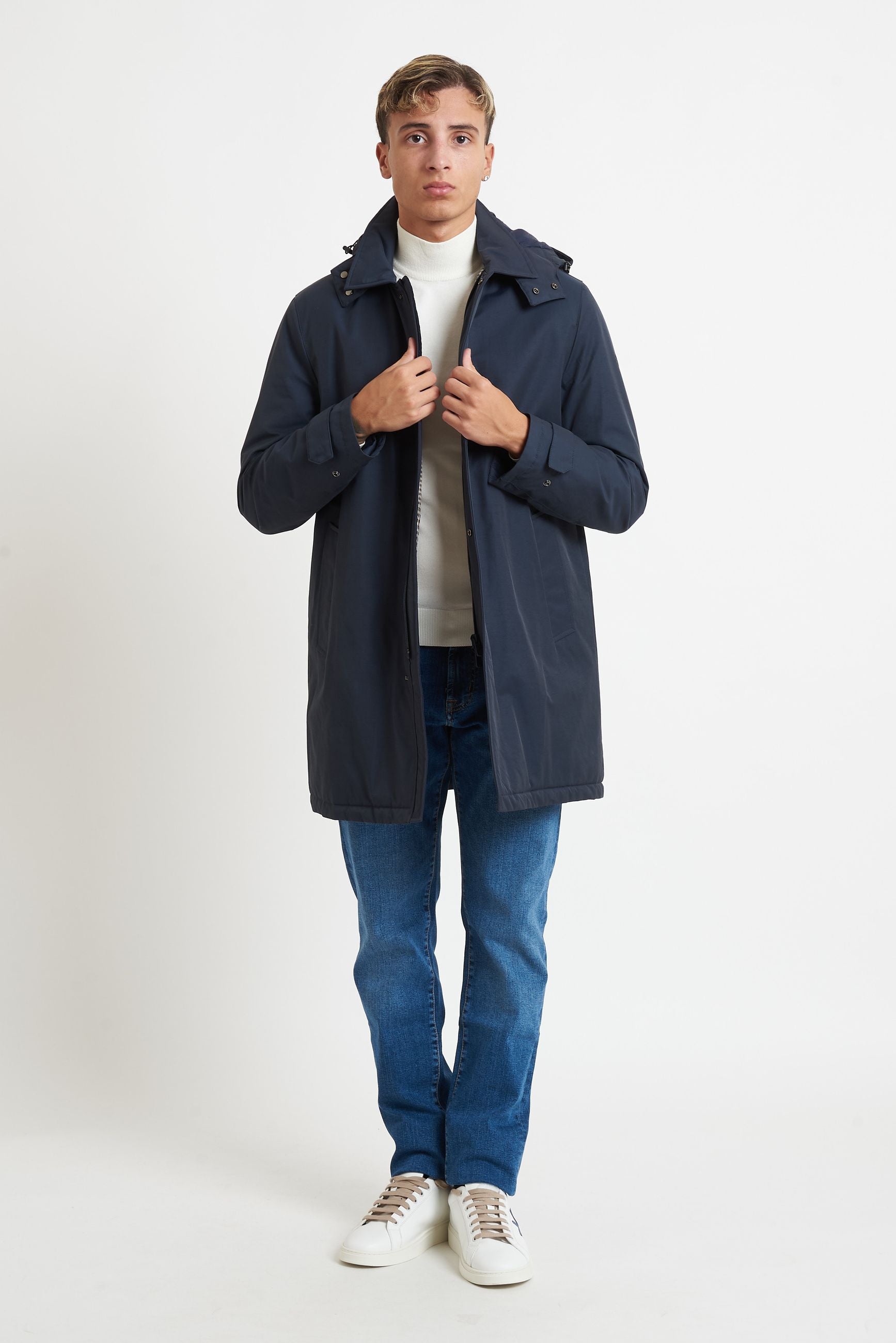 manuel ritz Trench con Cappuccio Imbottito in Microfibra Misto Cotone H8400F