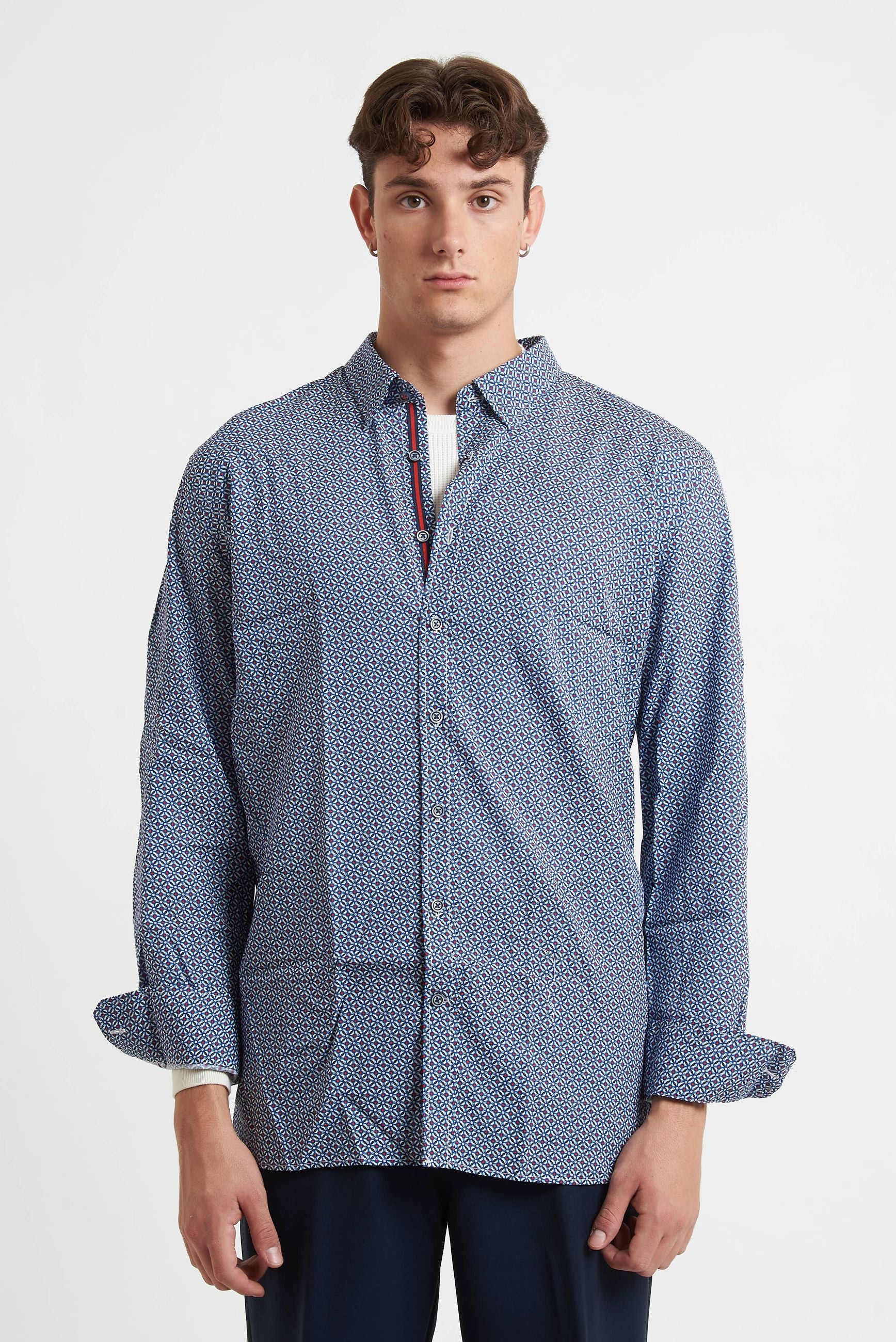 BUGATTI Camicia Uomo Fantasia Collo Mezzo Francese Modello 58611 a