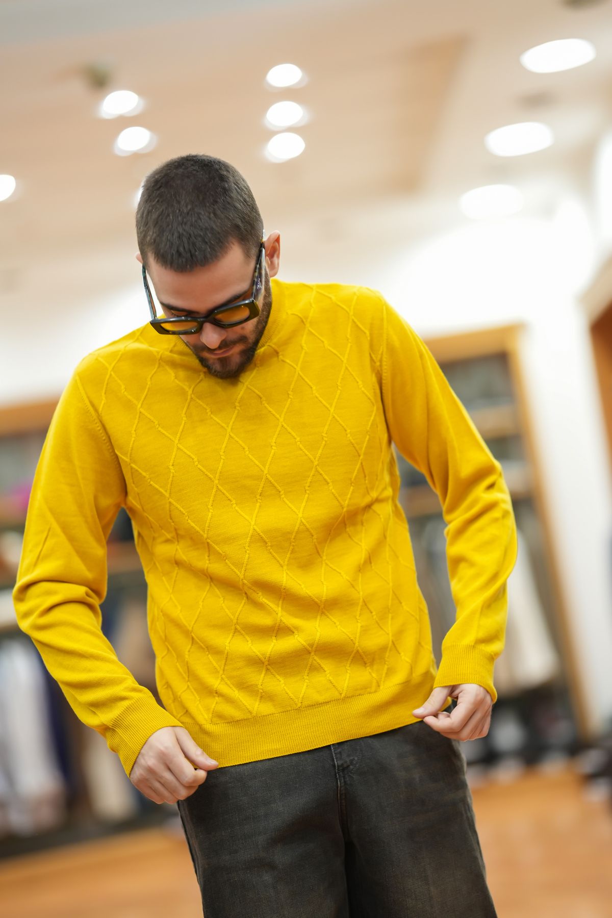 MANUEL RITZ Maglia Uomo Girocollo con Fantasia a Quadri Polsi e Fondo Elasticizzati 3732M530 243853