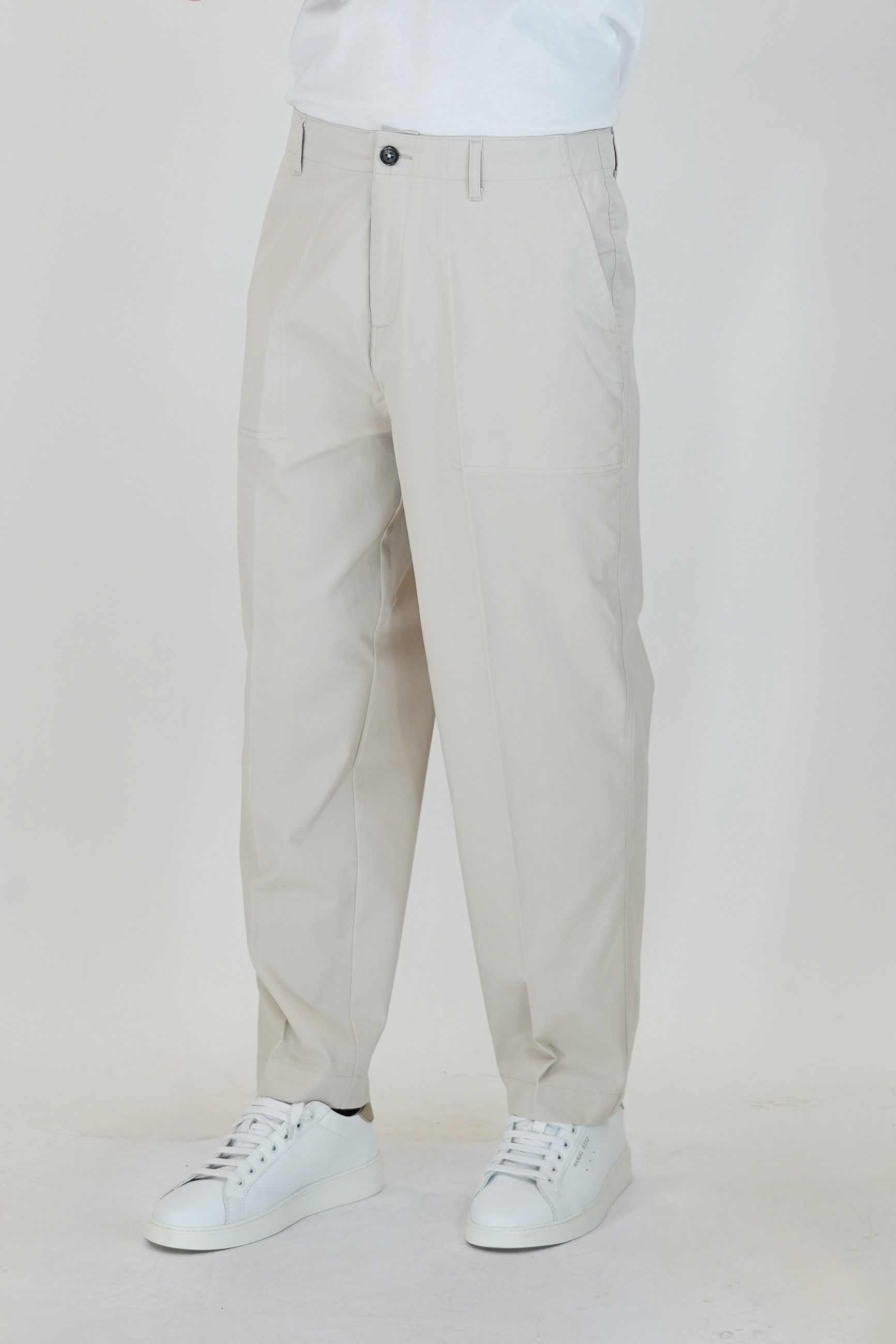 Pantalone Baggy in Cotone con Tasche America e Tasche Posteriori a Bottone