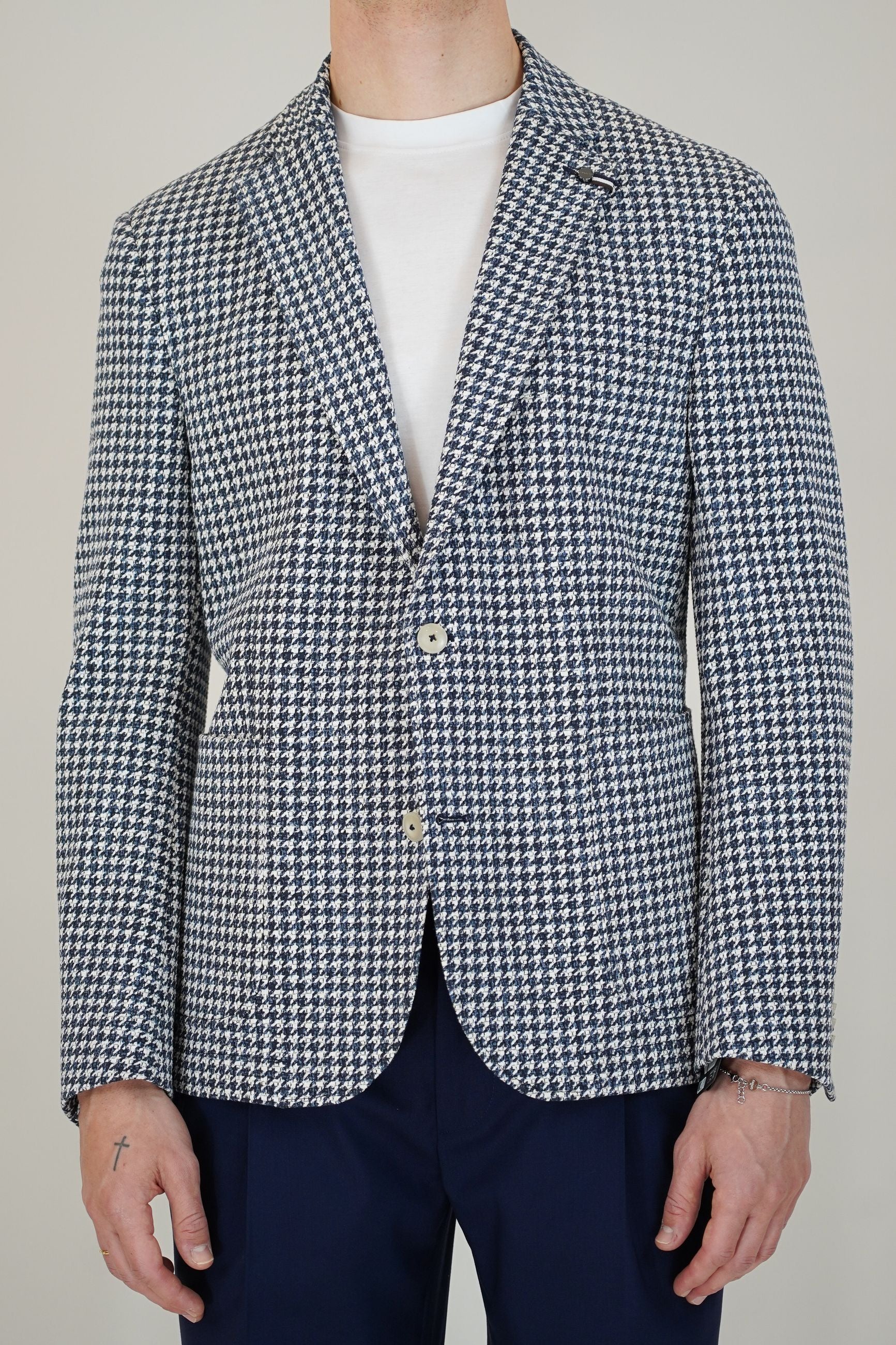 Giacca Monopetto Pied de Poule Drop 4 Sfoderata con Rever Classico