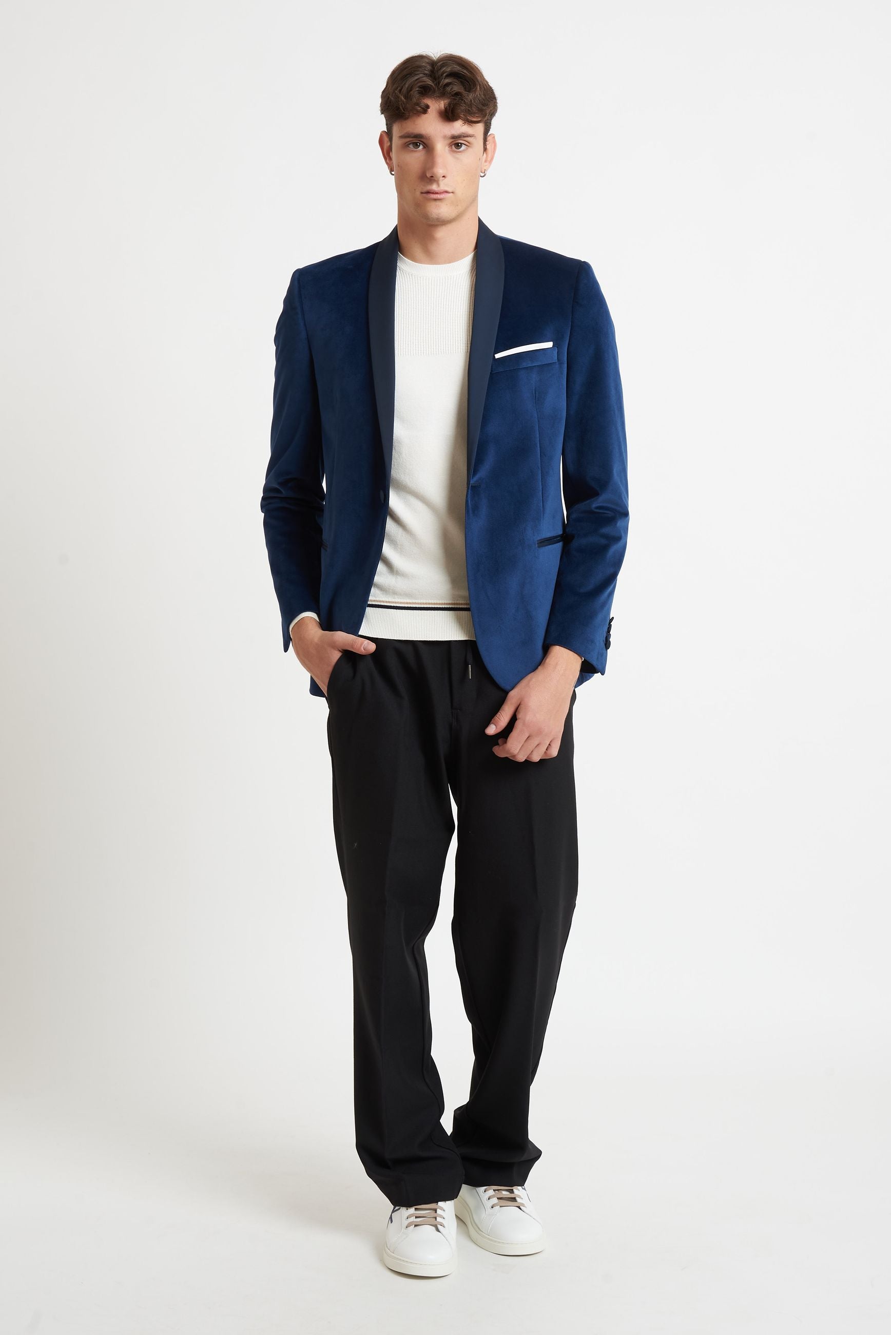 ALEXANDER DEM Giacca Uomo in Velluto Rever a Scialle e Chiusura Un Bottone MODELLO 0513.