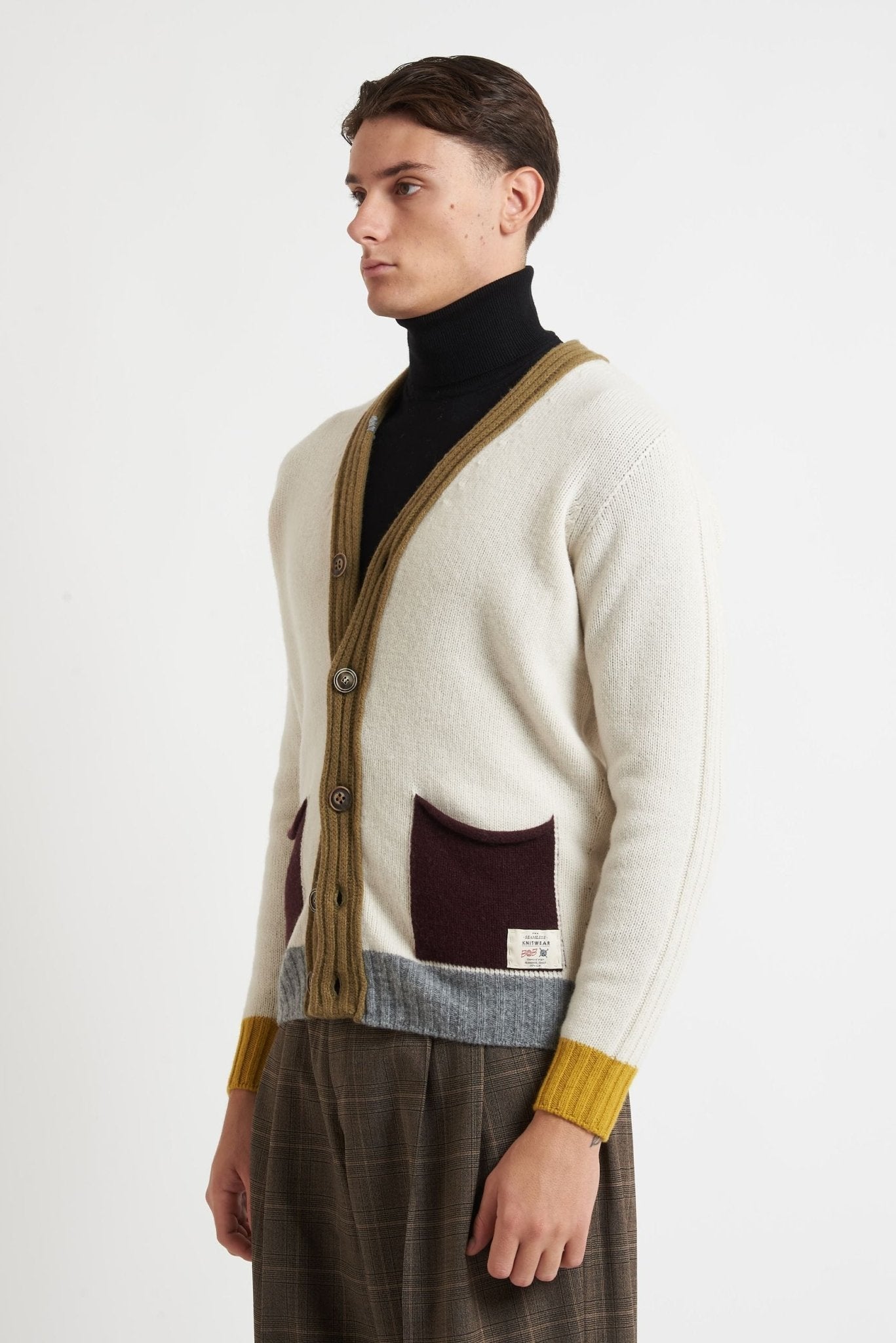 BOB Cardigan in lana con gioco di colori modello cork - De Matteo Uomo