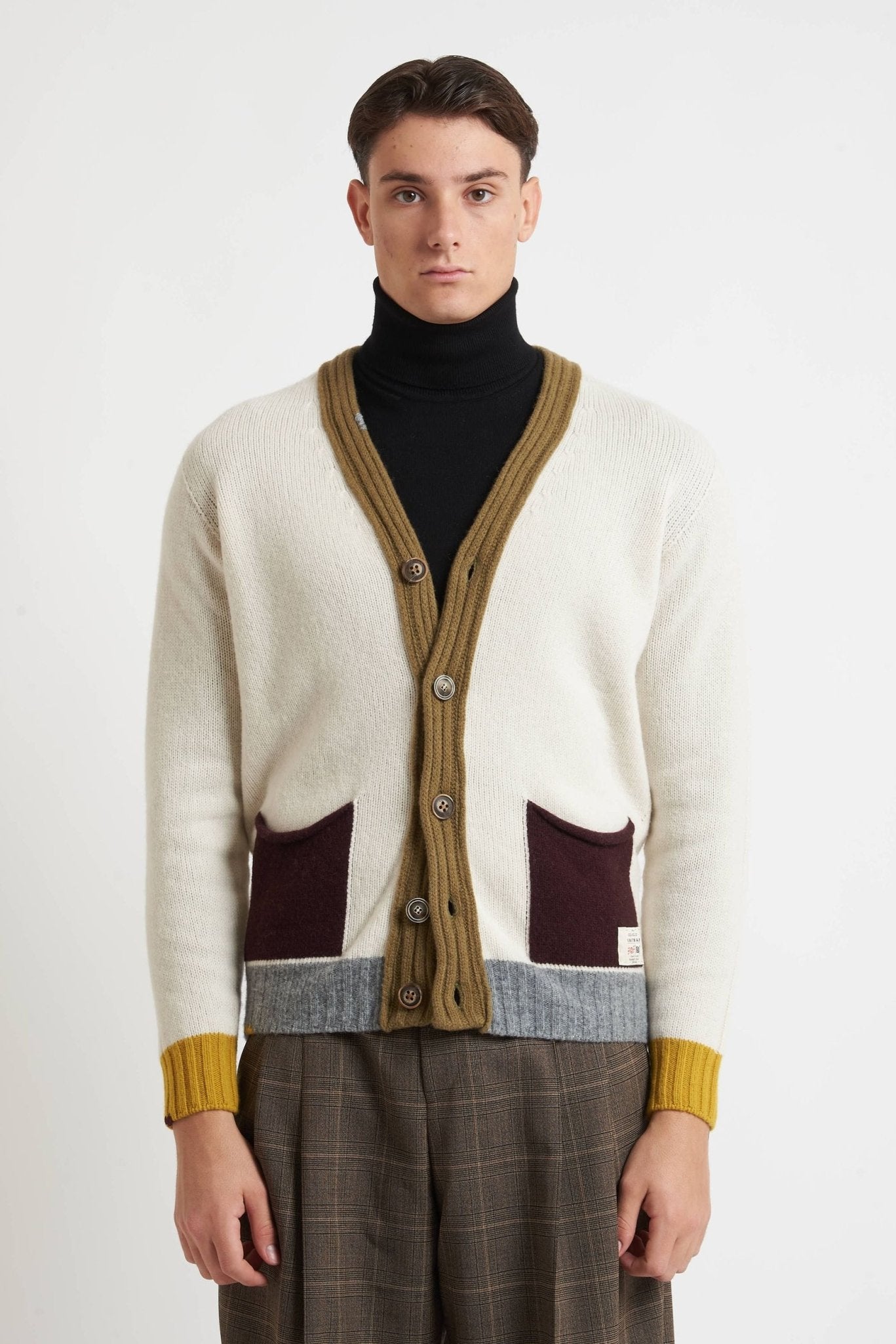 BOB Cardigan in lana con gioco di colori modello cork - De Matteo Uomo