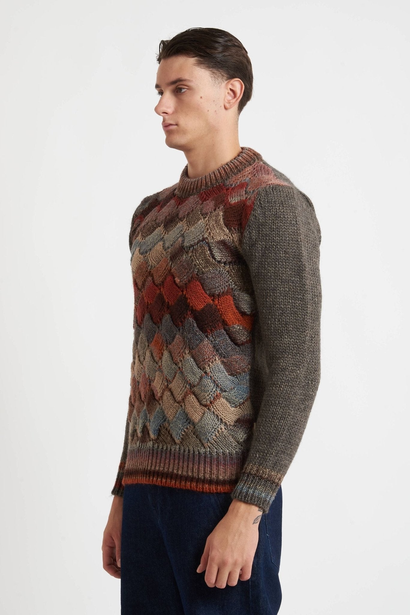 BOB Maglia girocollo con gioco di tessuto e di colore modello scar - De Matteo Uomo