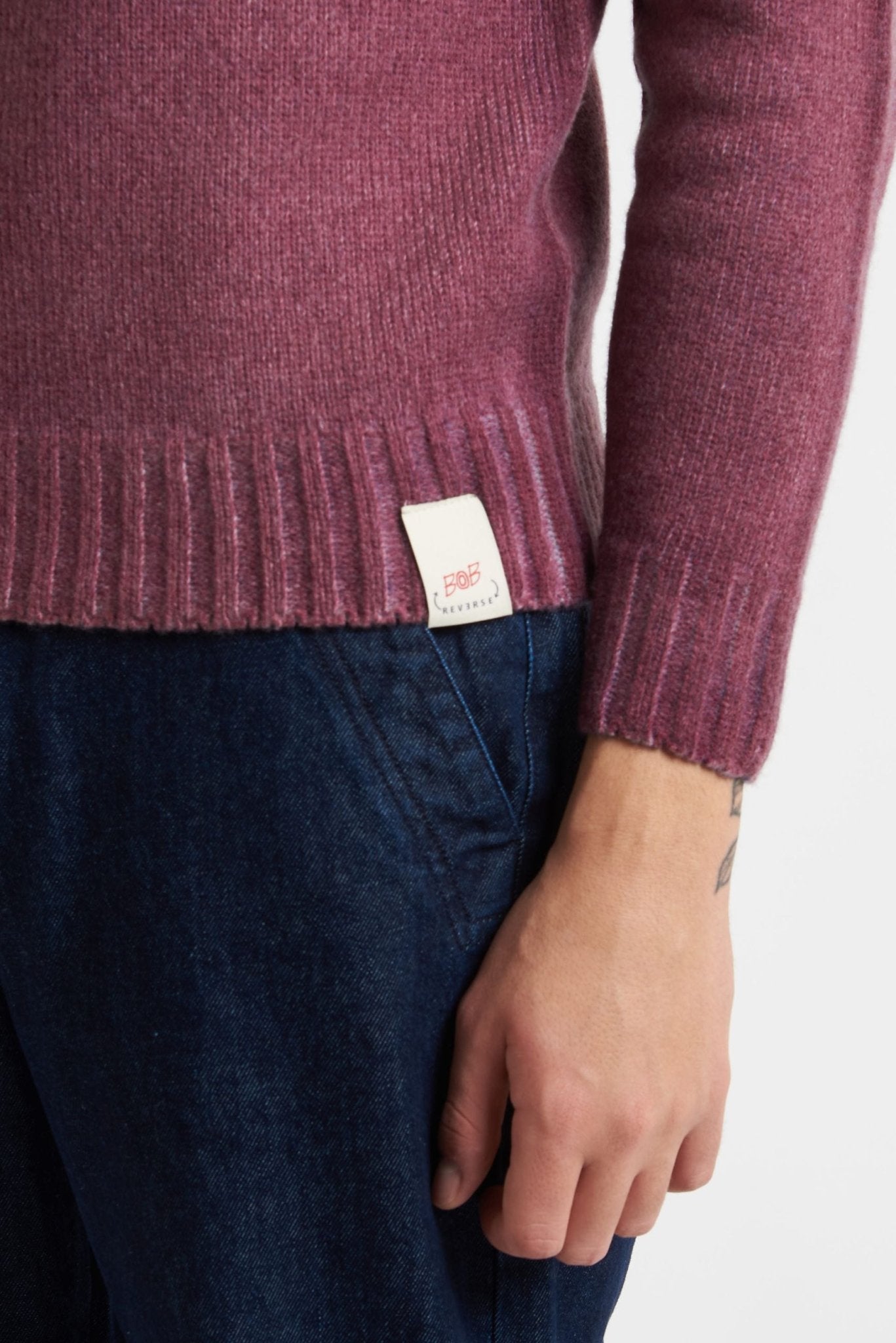 BOB Maglia Uomo 100% Lana Vergine Reversibile jeans/ bordeaux Modello BRADLEY - De Matteo Uomo