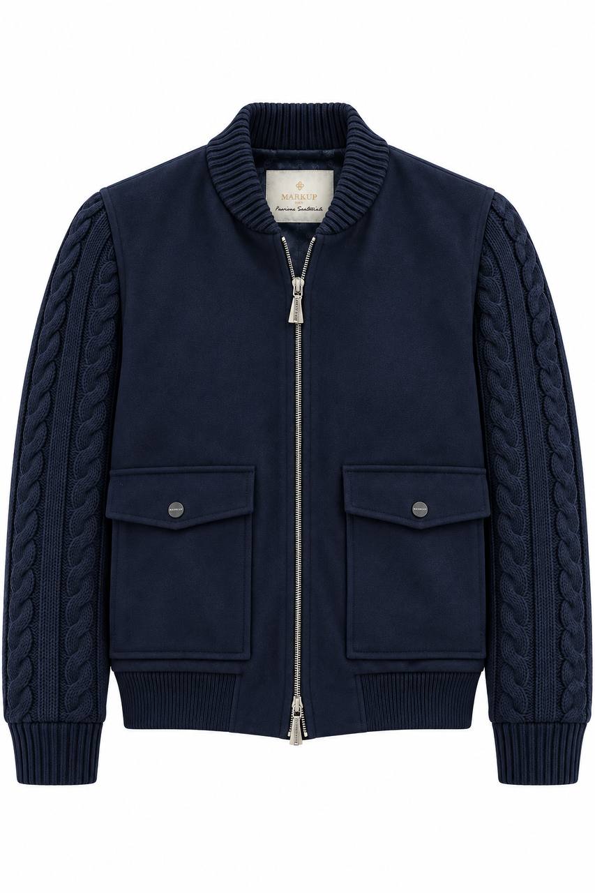 Bomber Uomo in Panno con Collo e Maniche in Maglia - De Matteo Uomo
