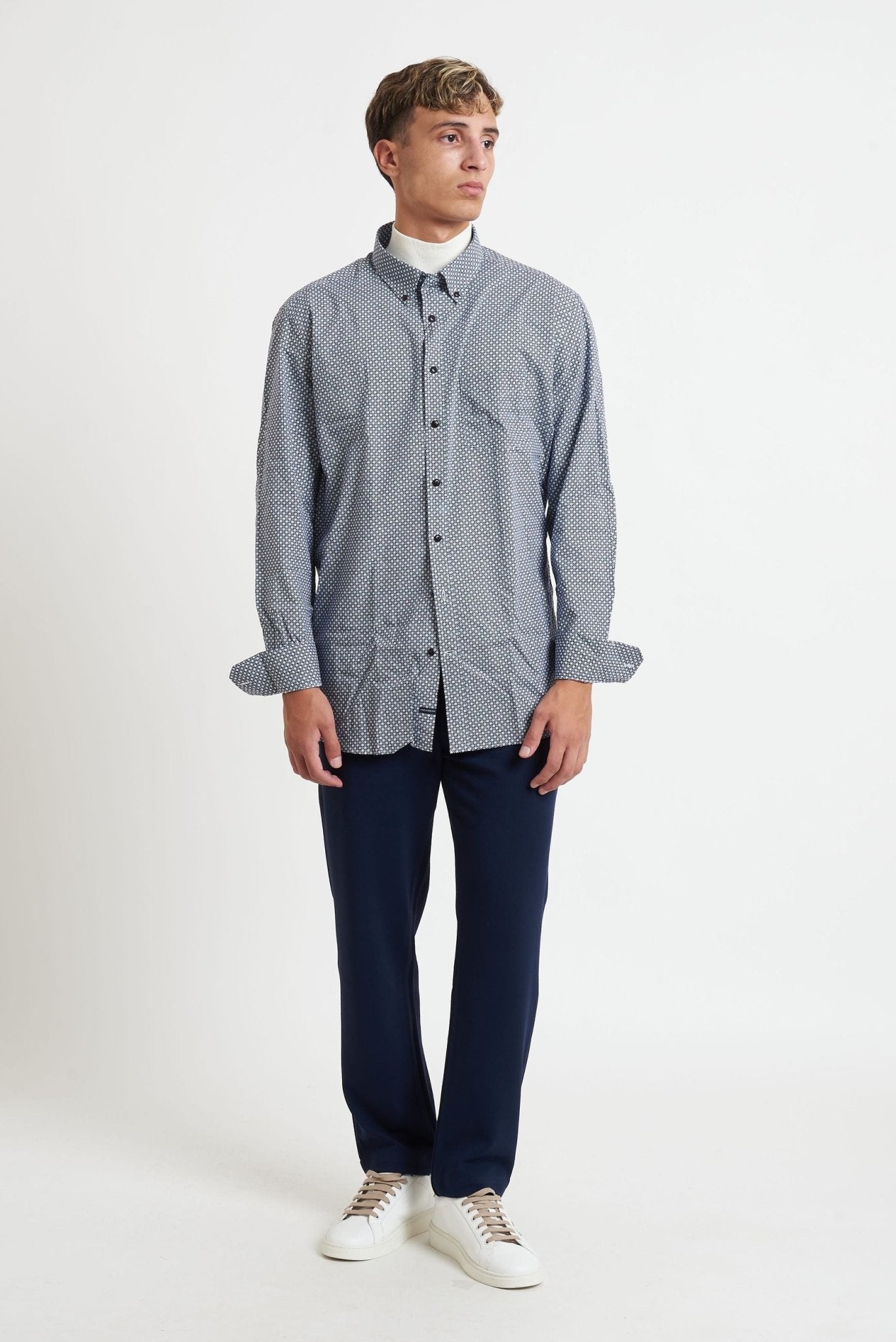bugatti Camicia Uomo a Micro - Fantasia con Collo Button - Down 48802 - De Matteo Uomo