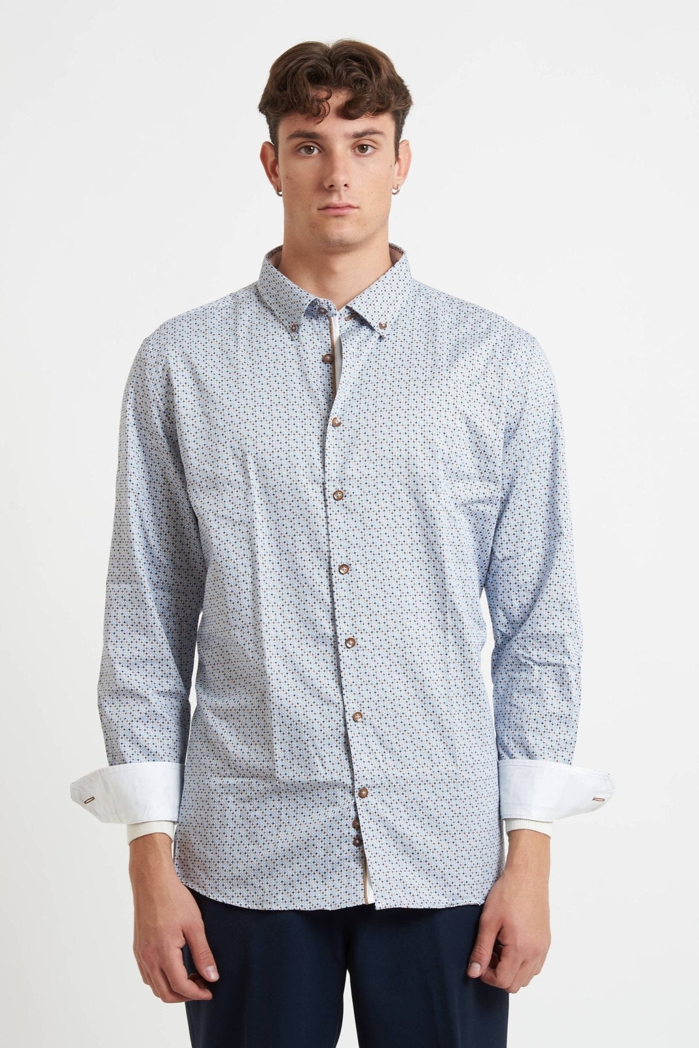 bugatti Camicia Uomo a Micro - Fantasia con Collo ButtonDown 58502a - De Matteo Uomo