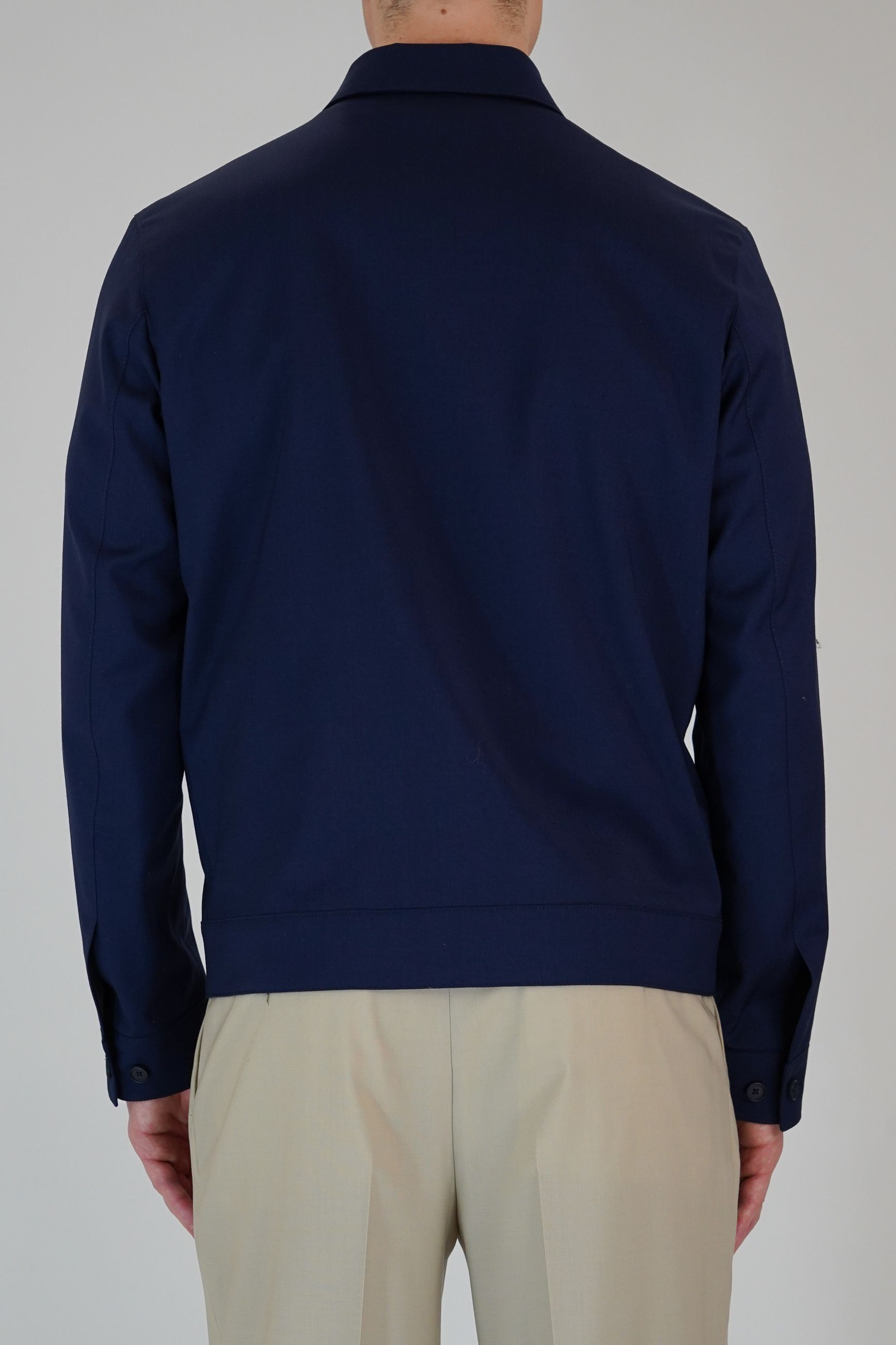 Giubbino Semifoderato in Lana Stretch con Collo Camicia e Chiusura Zip