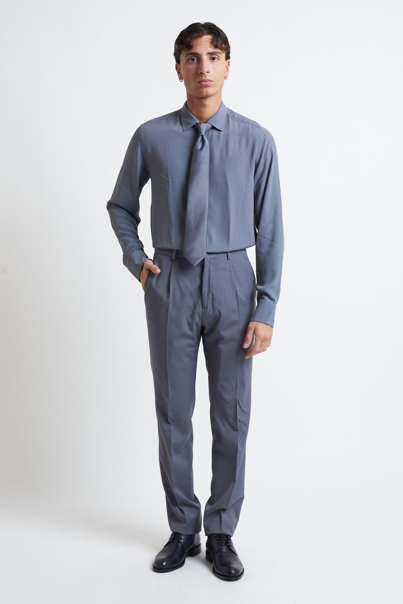 Camicia Basic Morbida in Misto Seta con Collo Italiano E650XS - De Matteo Uomo