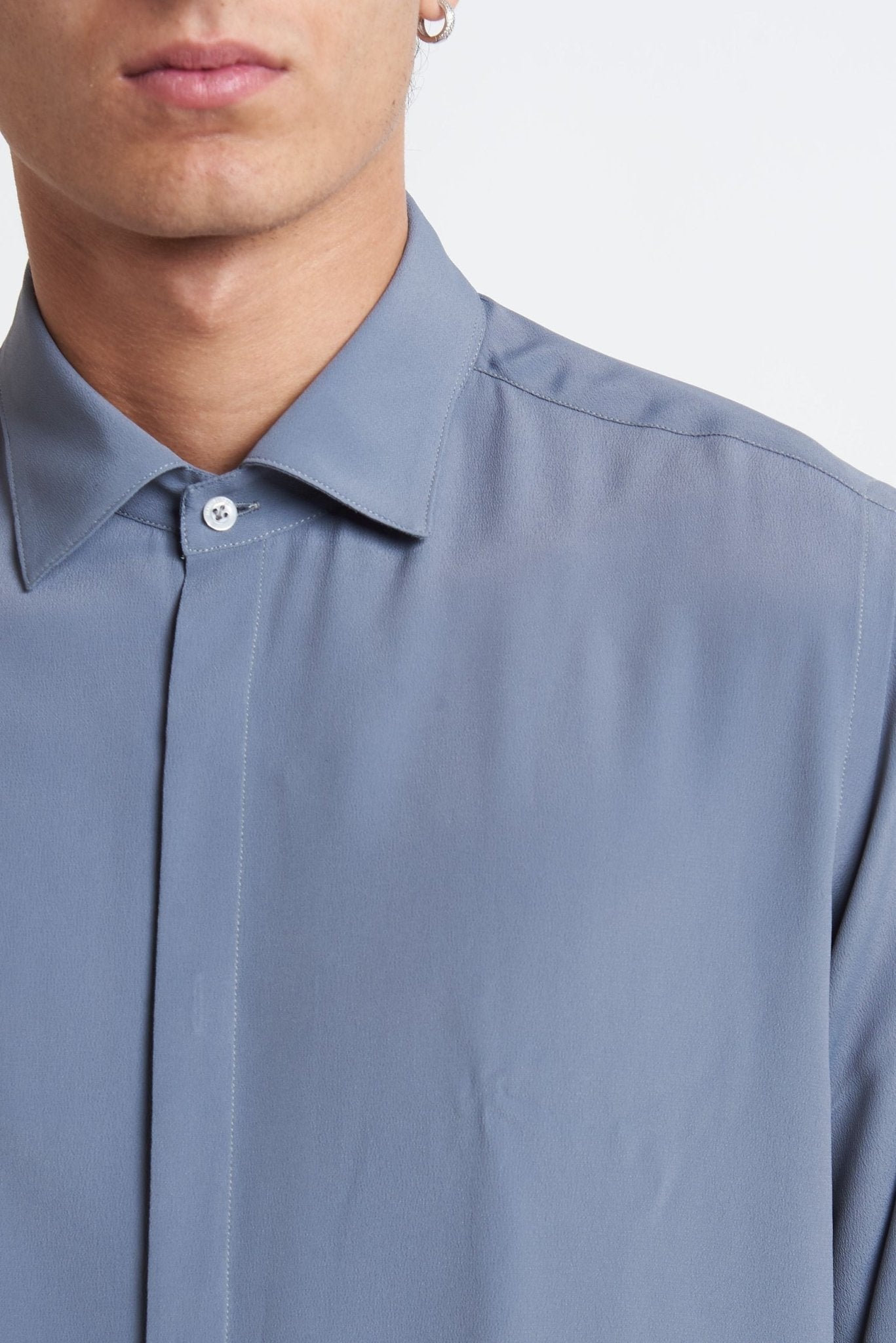 Camicia Basic Morbida in Misto Seta con Collo Italiano E650XS - De Matteo Uomo