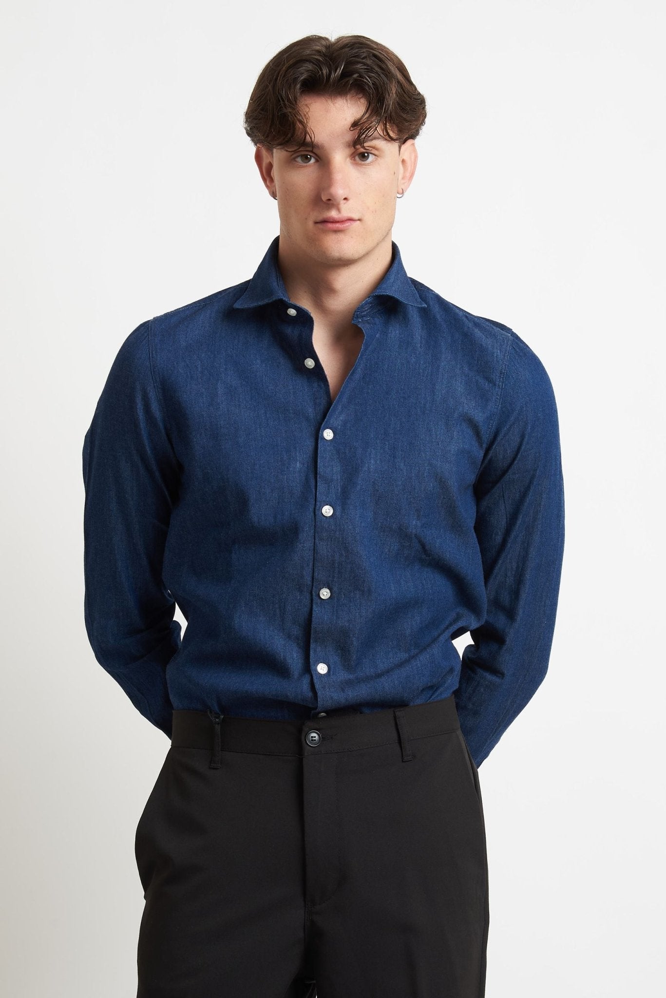Camicia di Jeans con Collo Classico e Chiusura a Bottoni - De Matteo Uomo