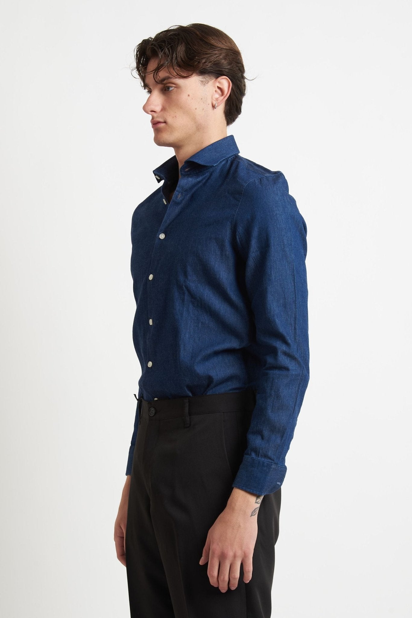 Camicia di Jeans con Collo Classico e Chiusura a Bottoni - De Matteo Uomo