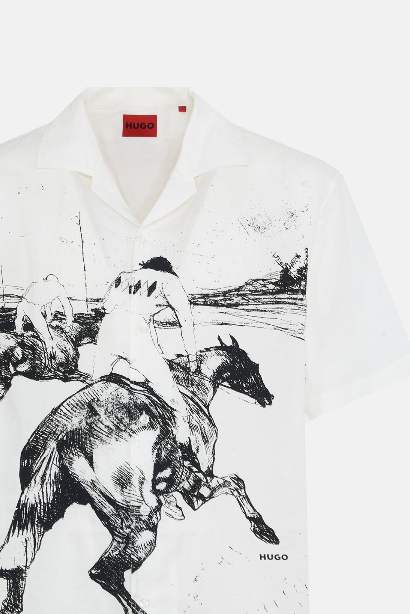 Camicia Mezza Manica con Stampa Frontale e Collo Bowling 0620 - De Matteo Uomo
