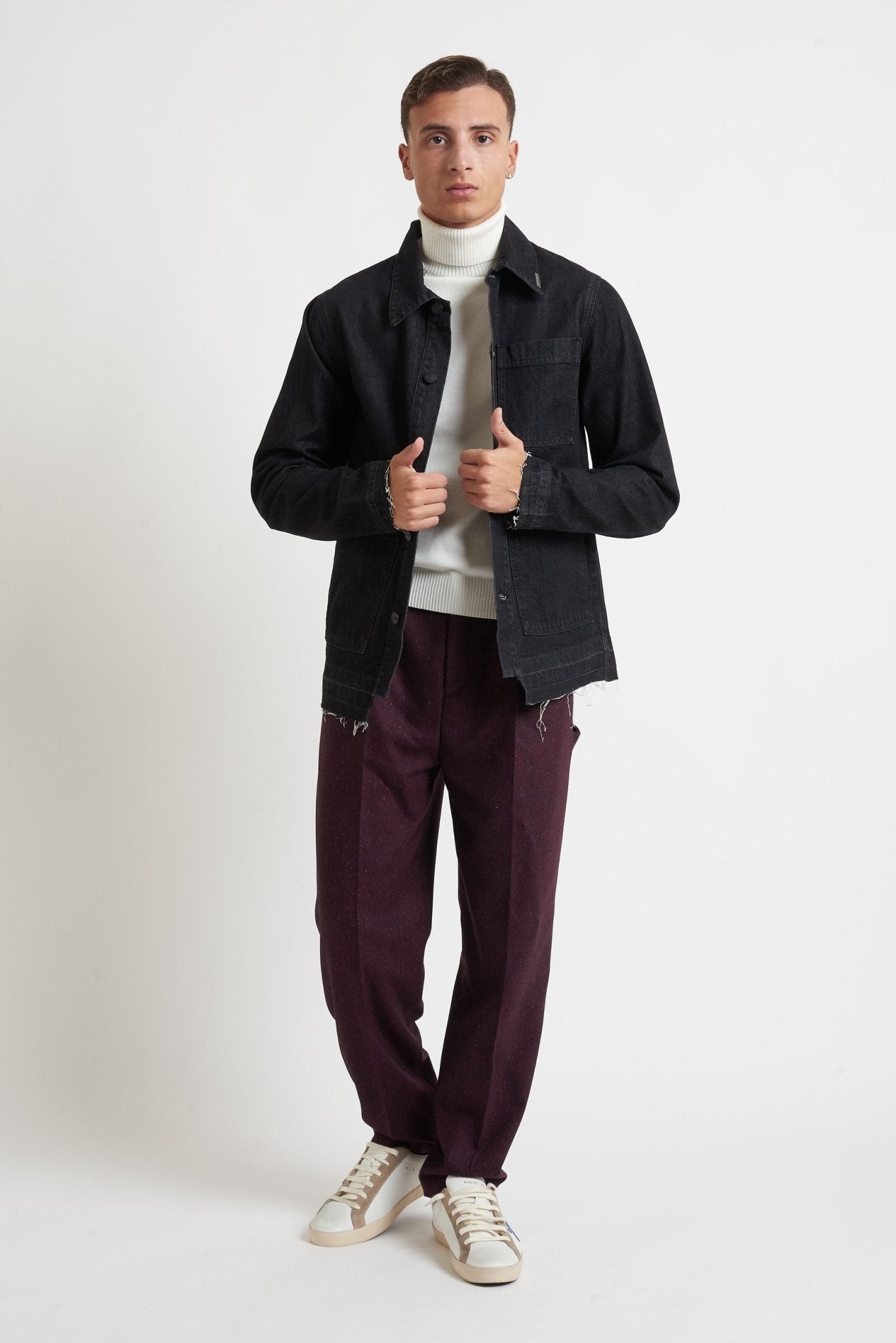 Camicia PRIME HOMME Jeans Nero con Taglio Vivo e Tasconi Frontali - De Matteo Uomo