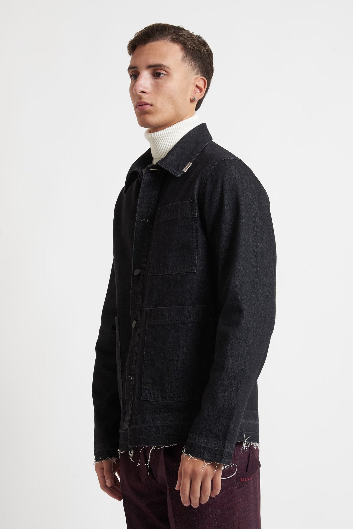 Camicia PRIME HOMME Jeans Nero con Taglio Vivo e Tasconi Frontali - De Matteo Uomo