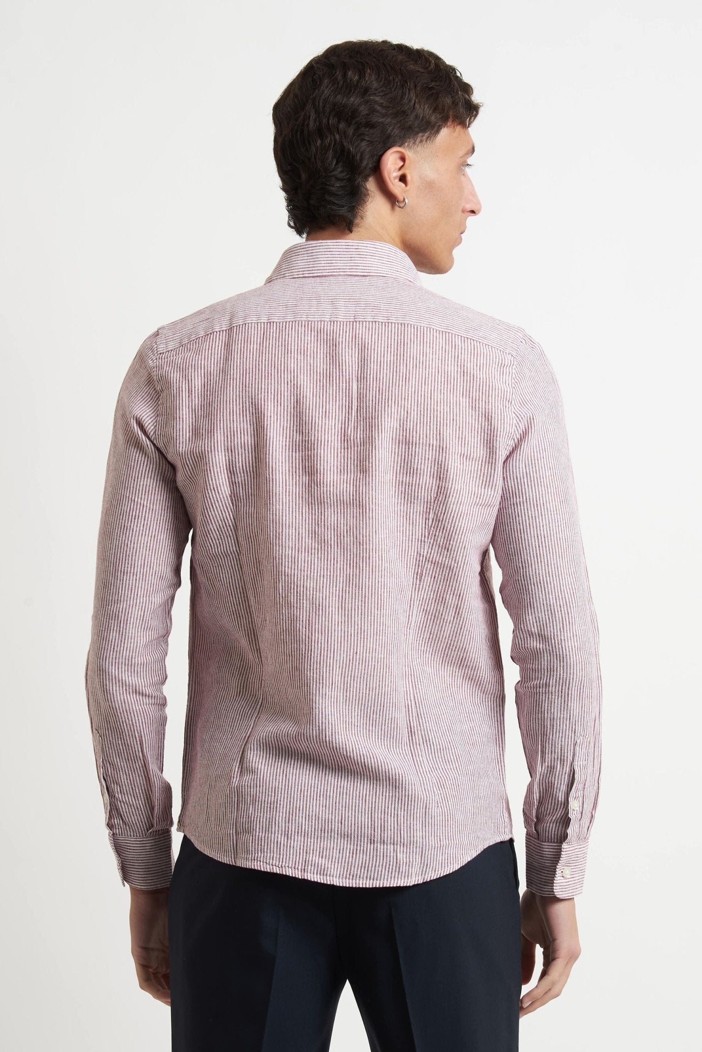 Camicia Rigata in Lino e Cotone con Chiusura a Bottoni - De Matteo Uomo