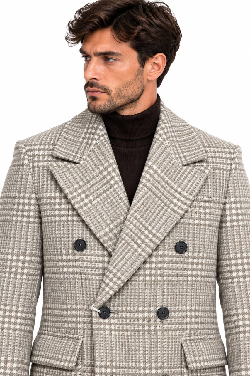 Cappottino Uomo Beige Principe di Galles - De Matteo Uomo