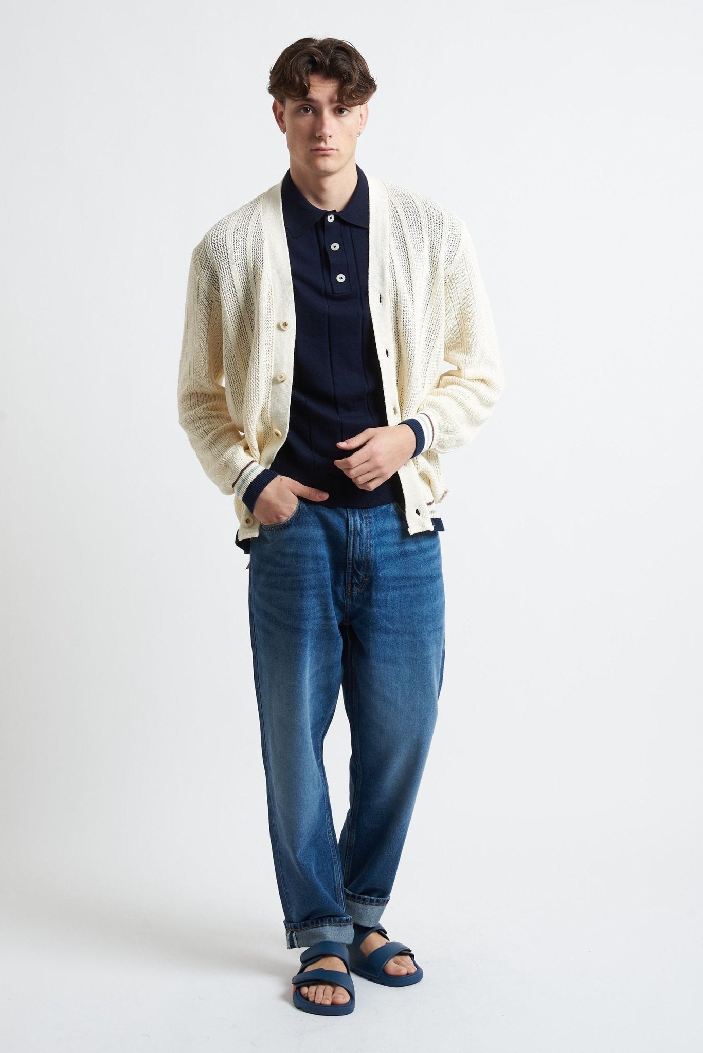 Cardigan Collo a V Multicolore con 5 Bottoni in Cotone - De Matteo Uomo