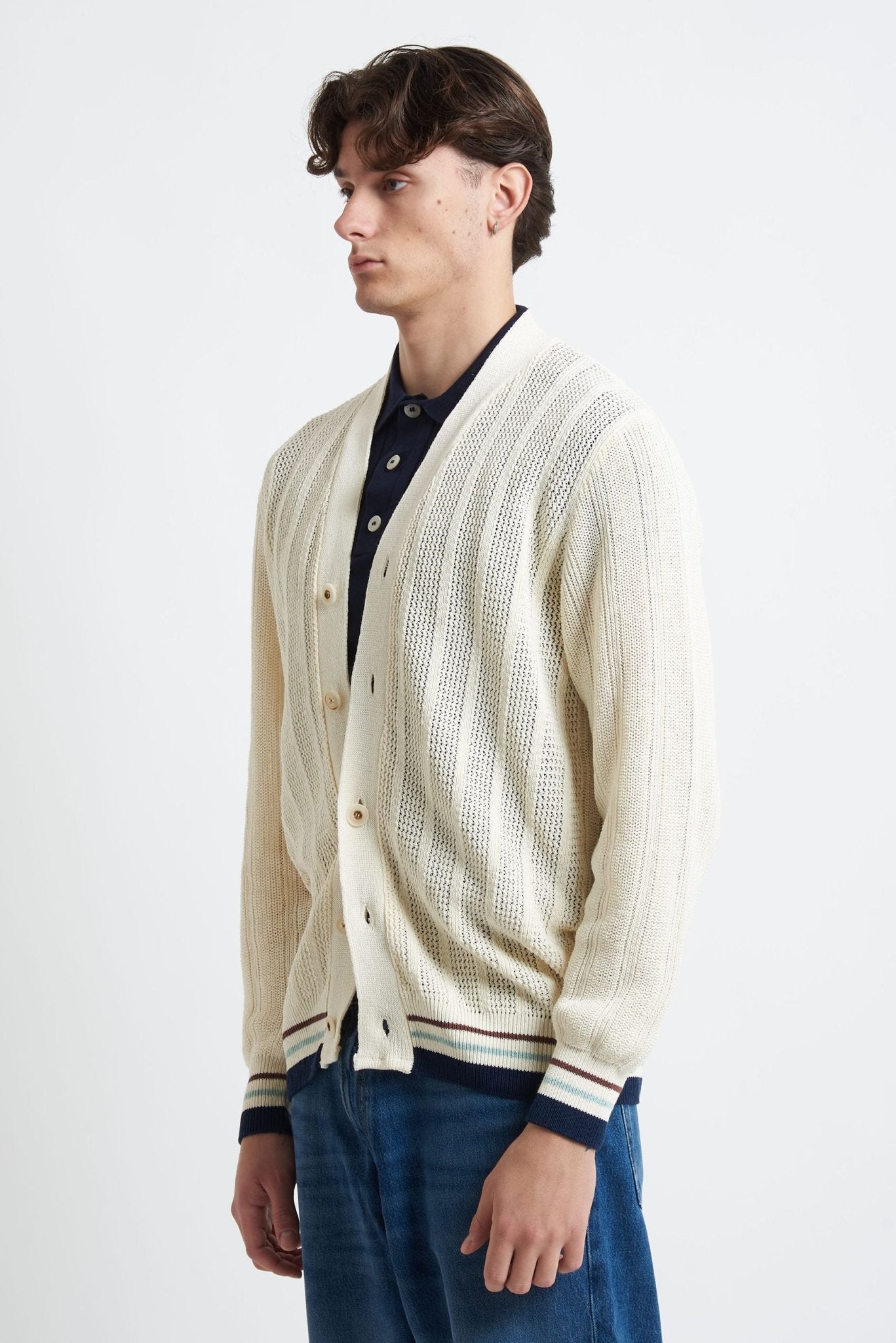 Cardigan Collo a V Multicolore con 5 Bottoni in Cotone - De Matteo Uomo