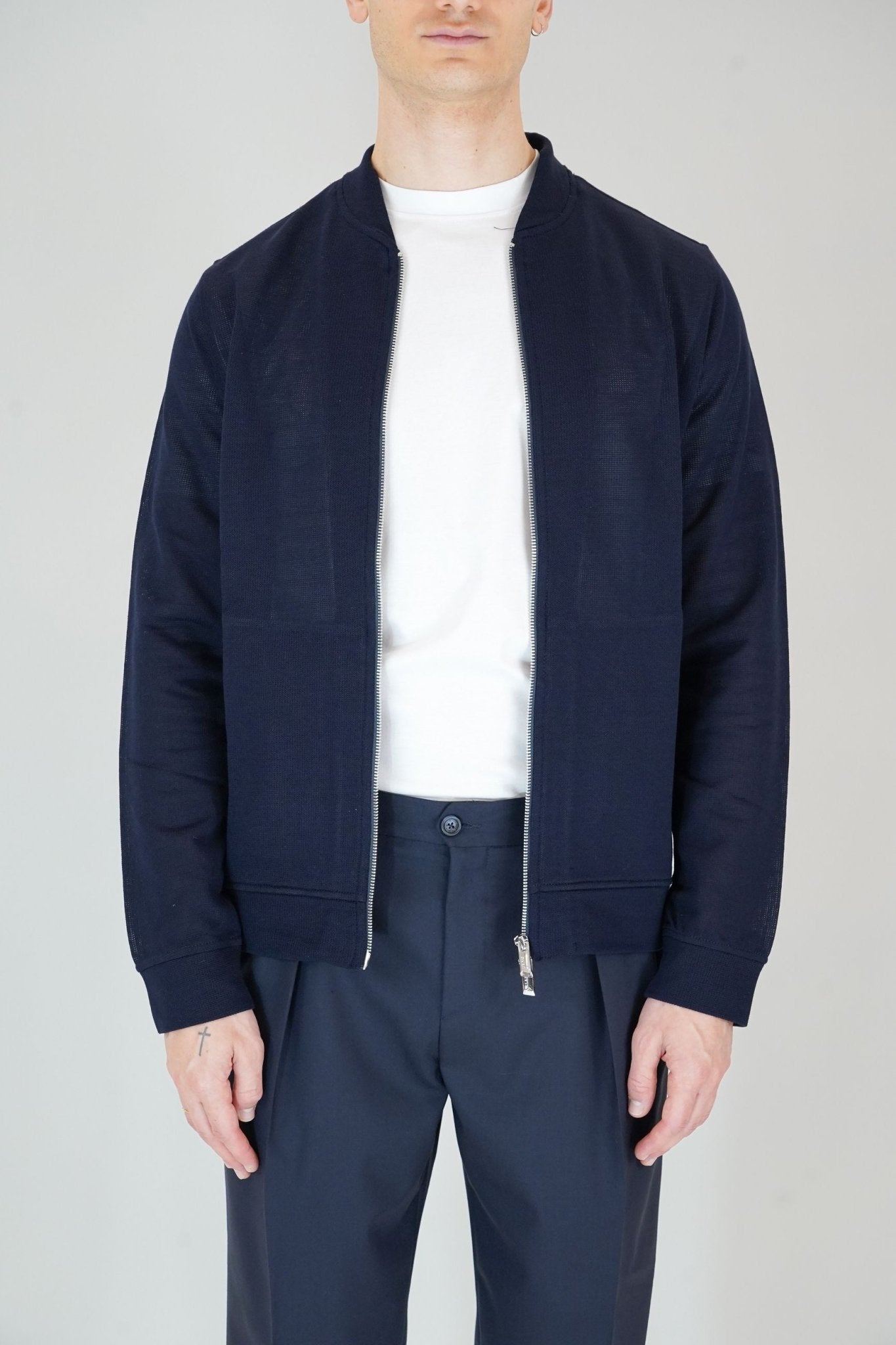 Cardigan con Chiusura a Cerniera, Tasche America e Dettagli Elasticizzati - De Matteo Uomo