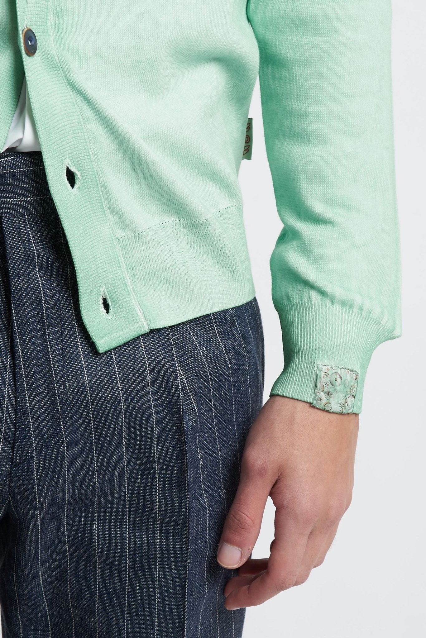 Cardigan con Collo Colore Anice in Cotone - De Matteo Uomo
