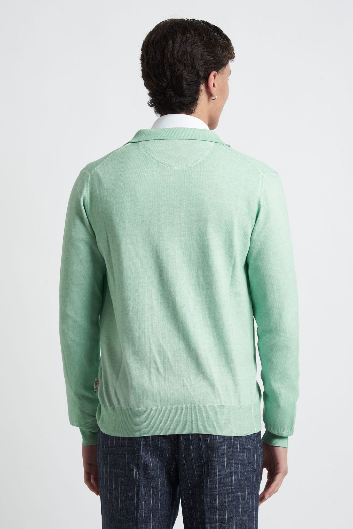 Cardigan con Collo Colore Anice in Cotone - De Matteo Uomo