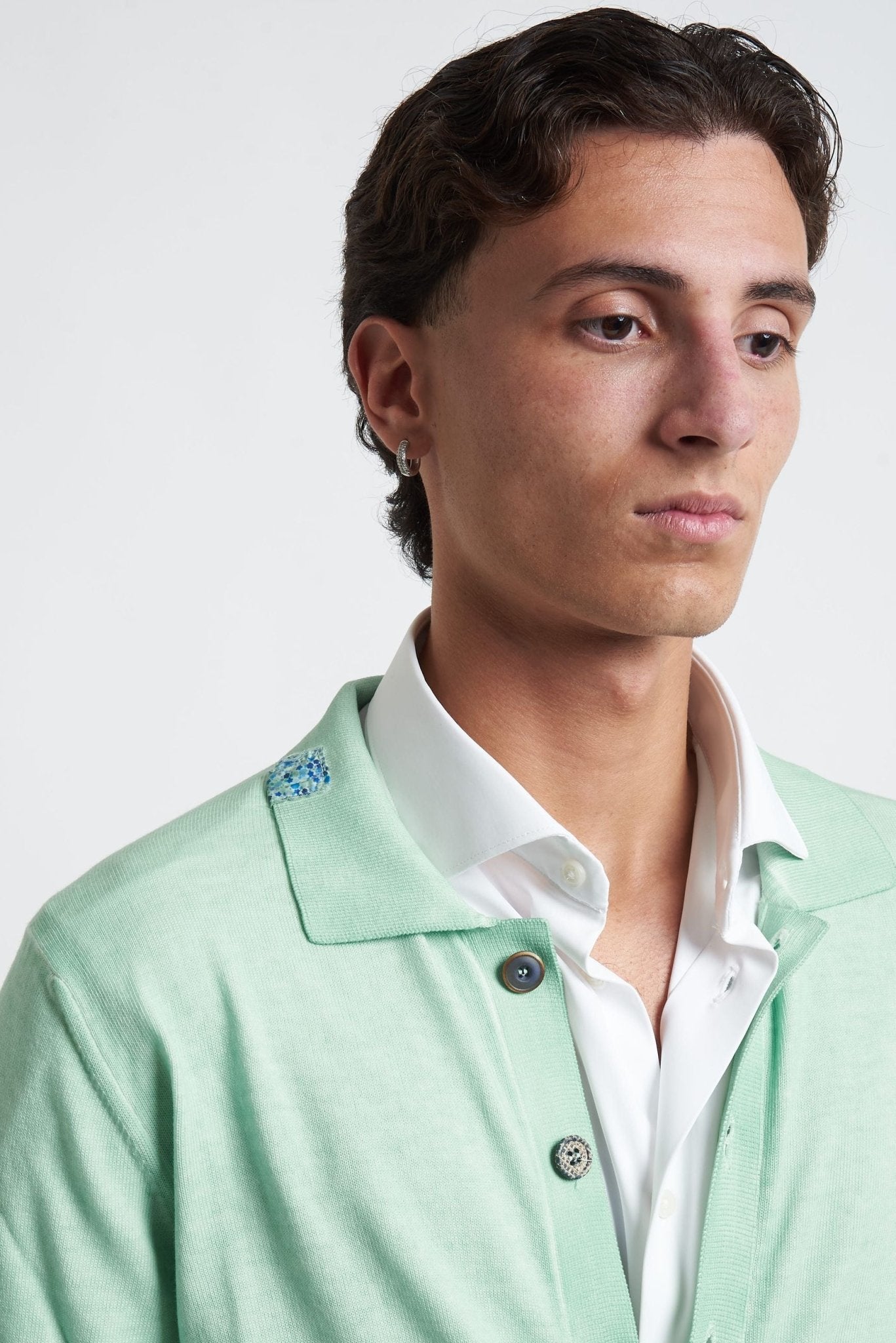 Cardigan con Collo Colore Anice in Cotone - De Matteo Uomo