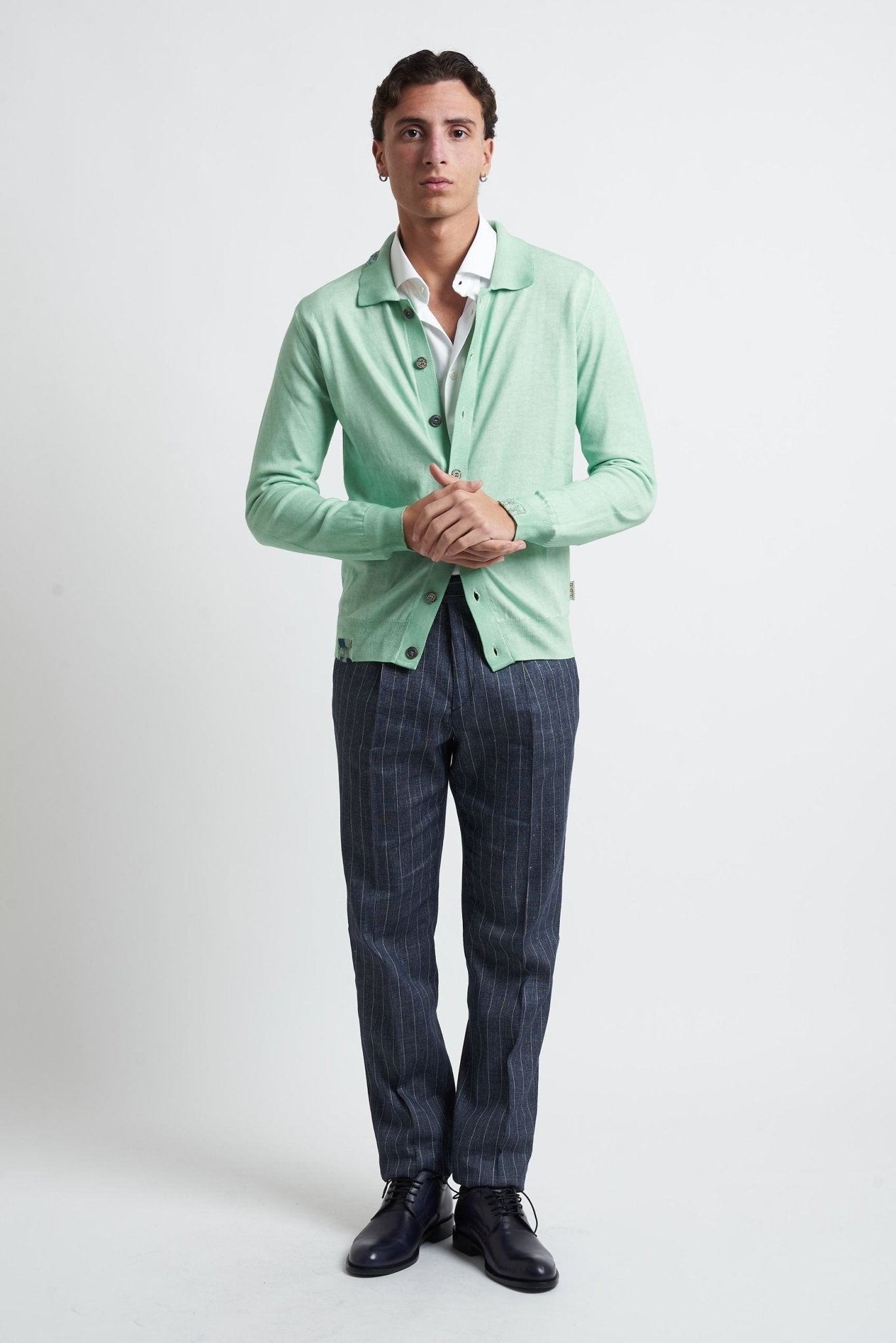 Cardigan con Collo Colore Anice in Cotone - De Matteo Uomo