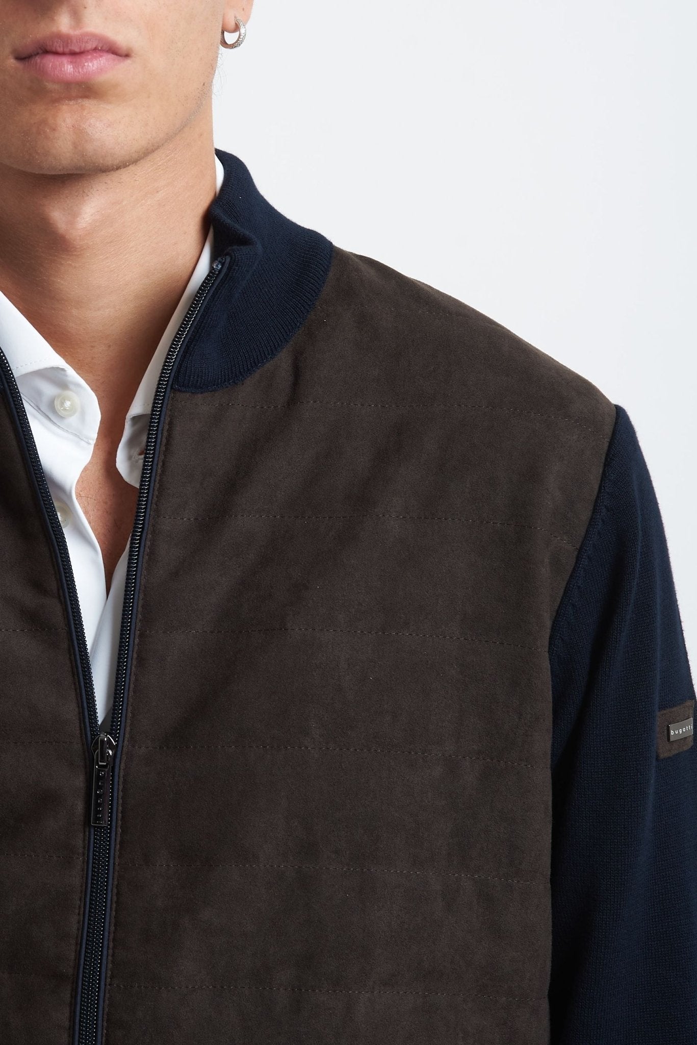 Giubbino in Maglia con Inserti Eco Renna e Chiusura Zip - De Matteo Uomo
