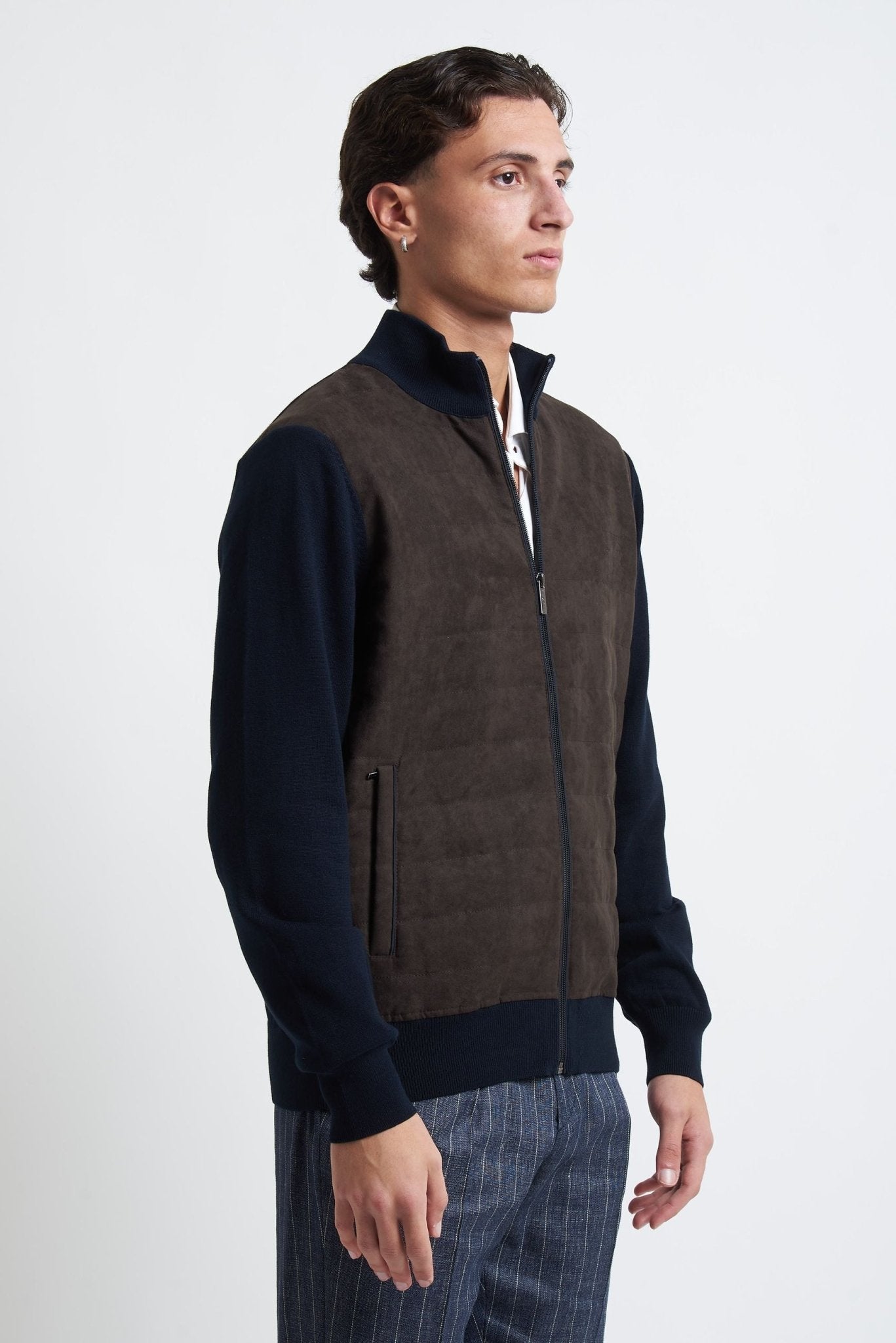 Giubbino in Maglia con Inserti Eco Renna e Chiusura Zip - De Matteo Uomo