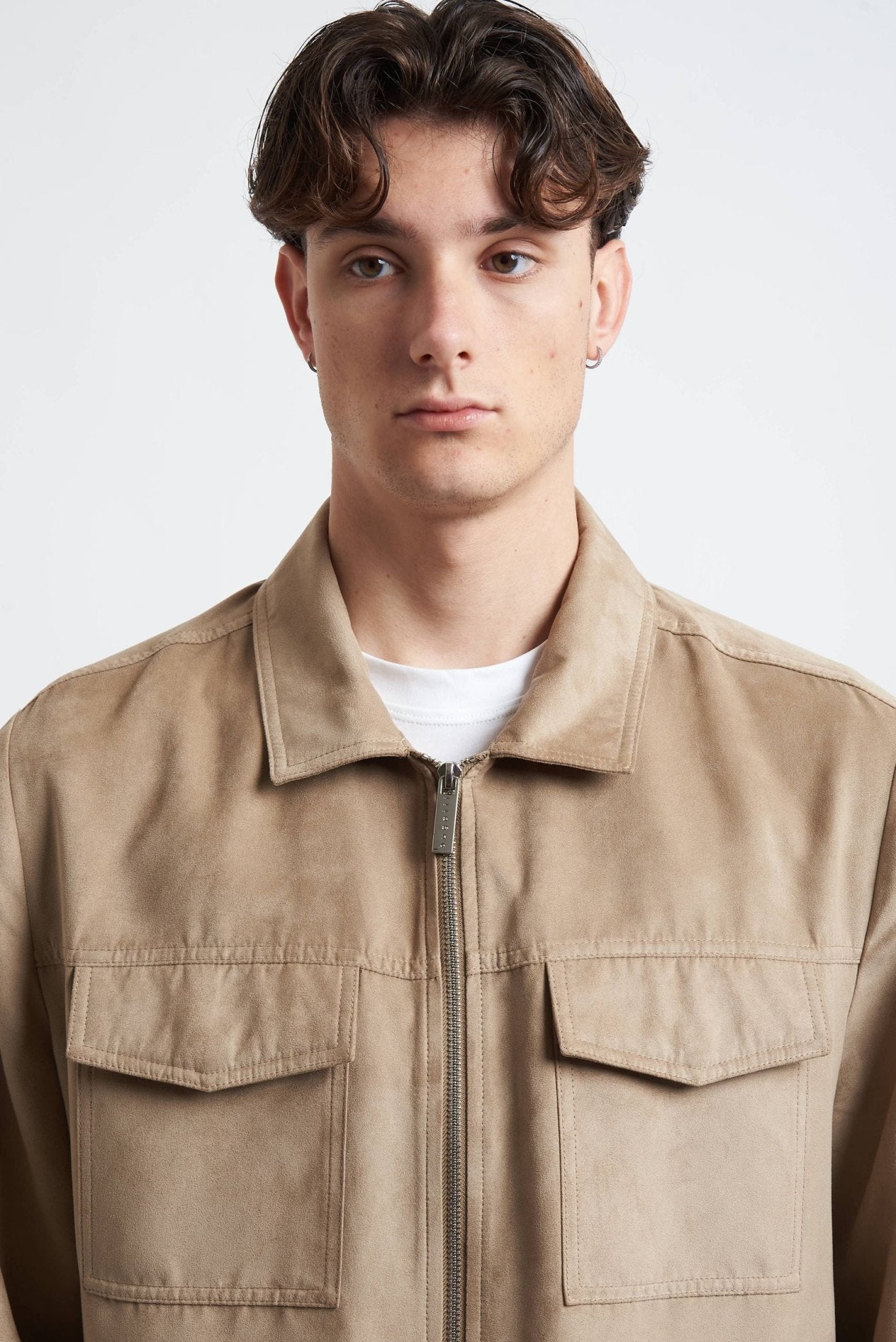 Giubbino Semifoderato Effetto Camoscio con Collo Camicia e Chiusura Zip - De Matteo Uomo