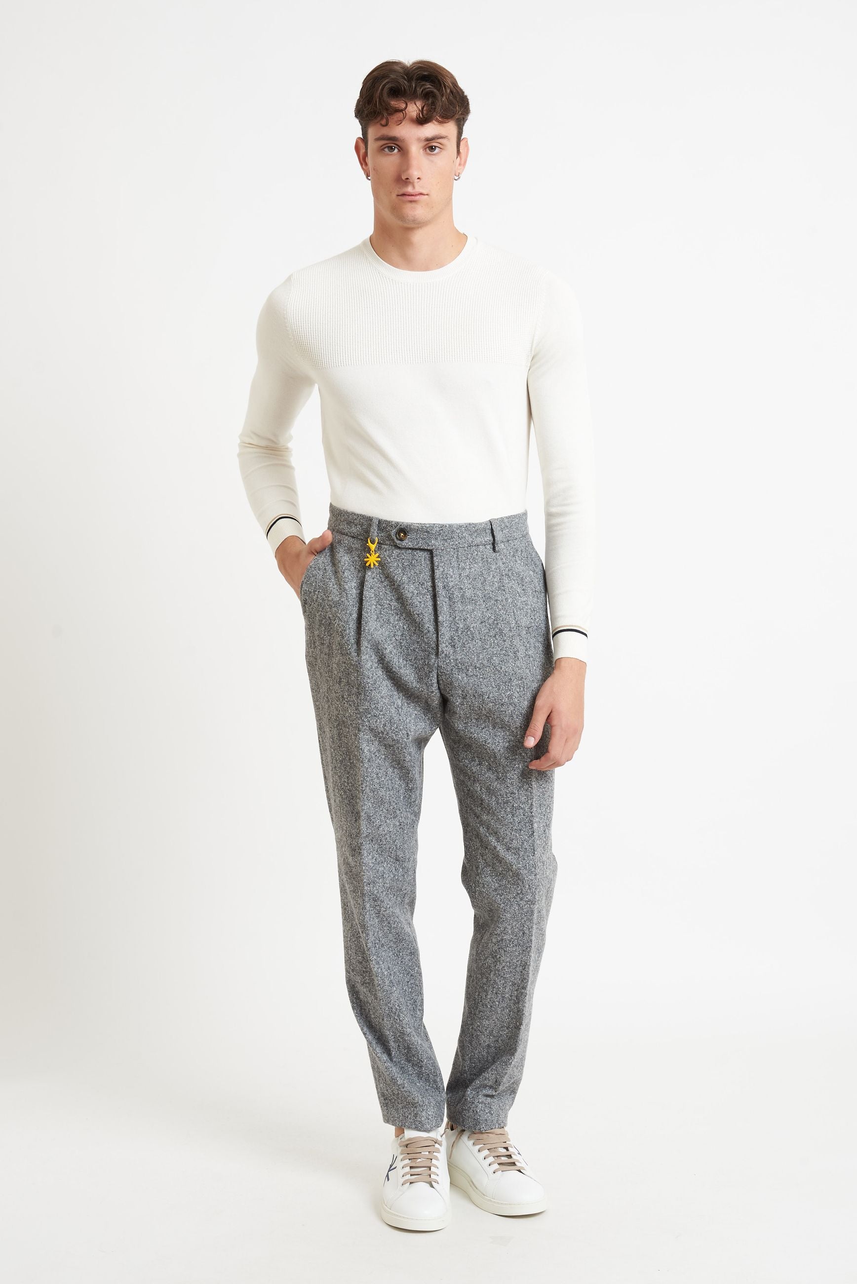 MANUEL RITZ Pantalone Uomo Motivo Sale e Pepe Una Pince e Tasche Classiche MODELLO p1648 233681