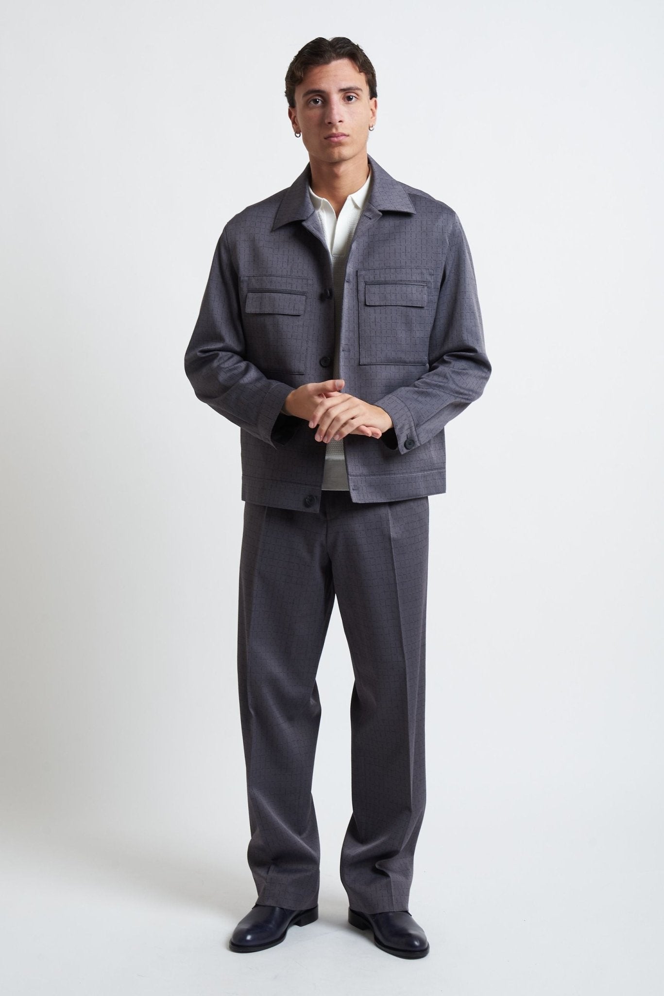 Jacket con Chiusura a Bottoni, Tasconi e Collo Camicia - De Matteo Uomo