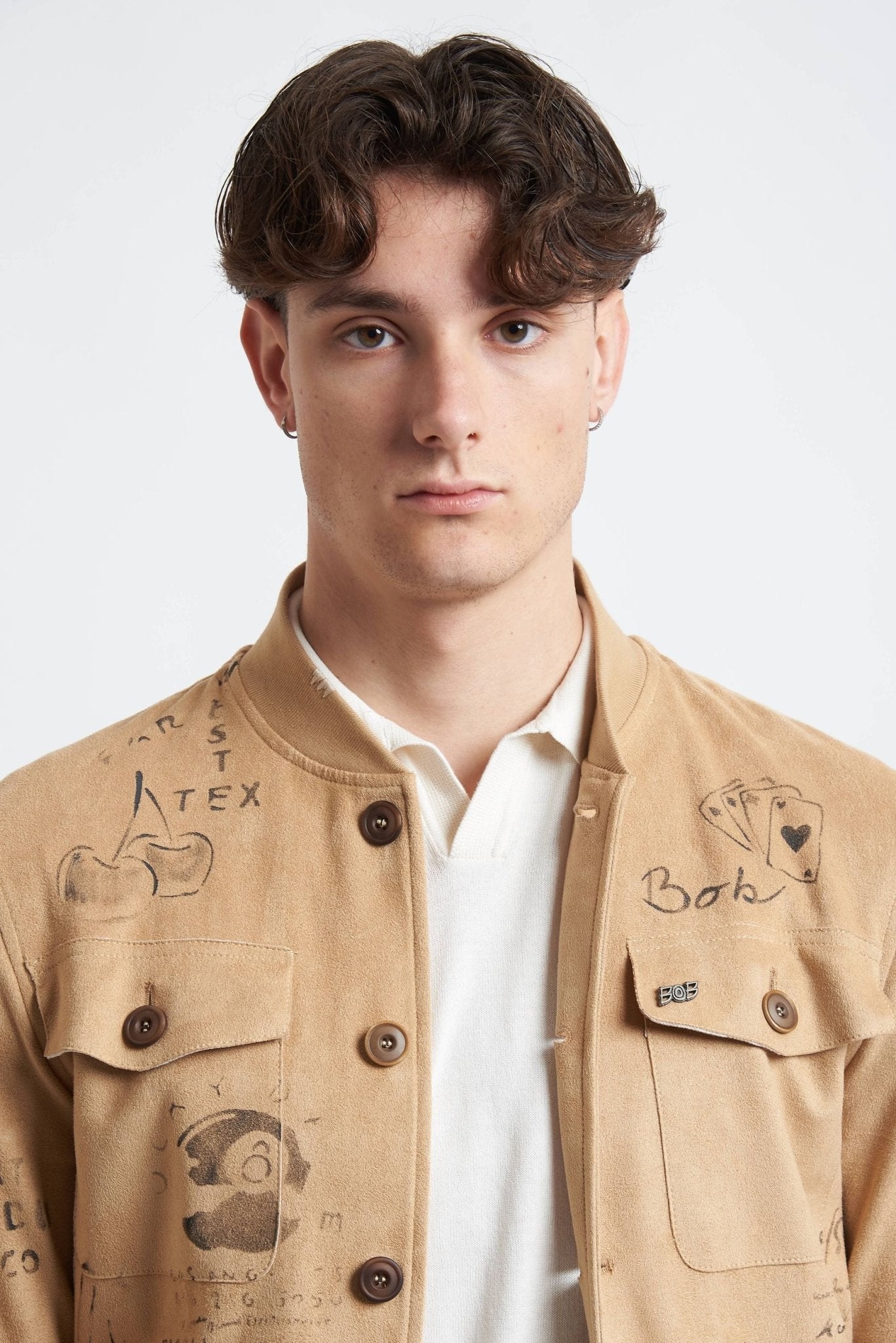 Jacket Dipinta a Mano con Chiusura a Bottoni e Tasche Funzionali - De Matteo Uomo