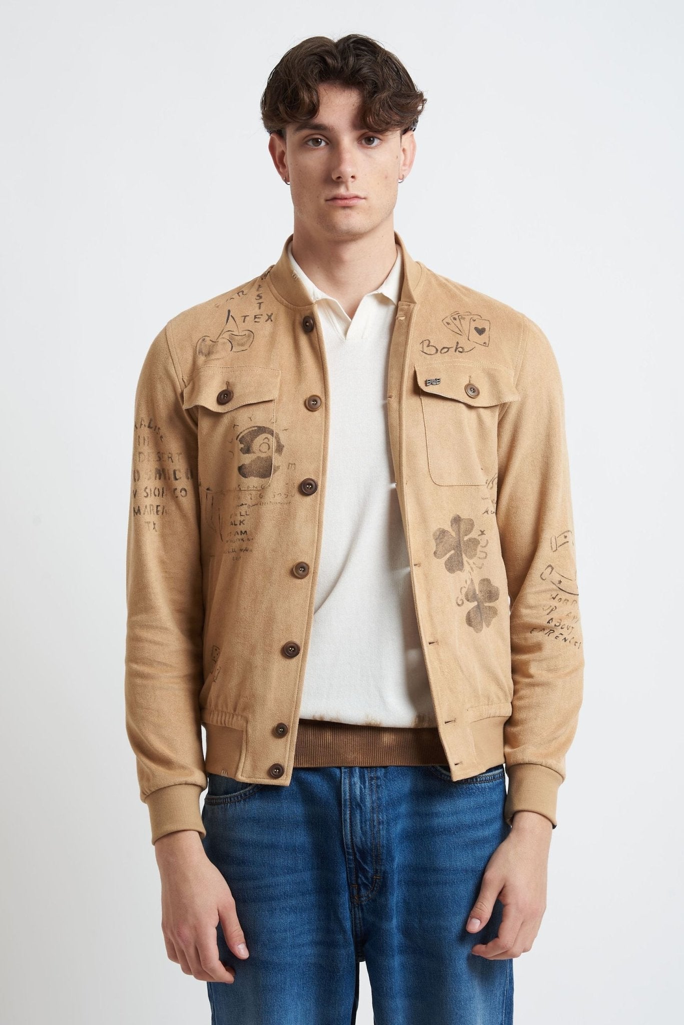 Jacket Dipinta a Mano con Chiusura a Bottoni e Tasche Funzionali - De Matteo Uomo