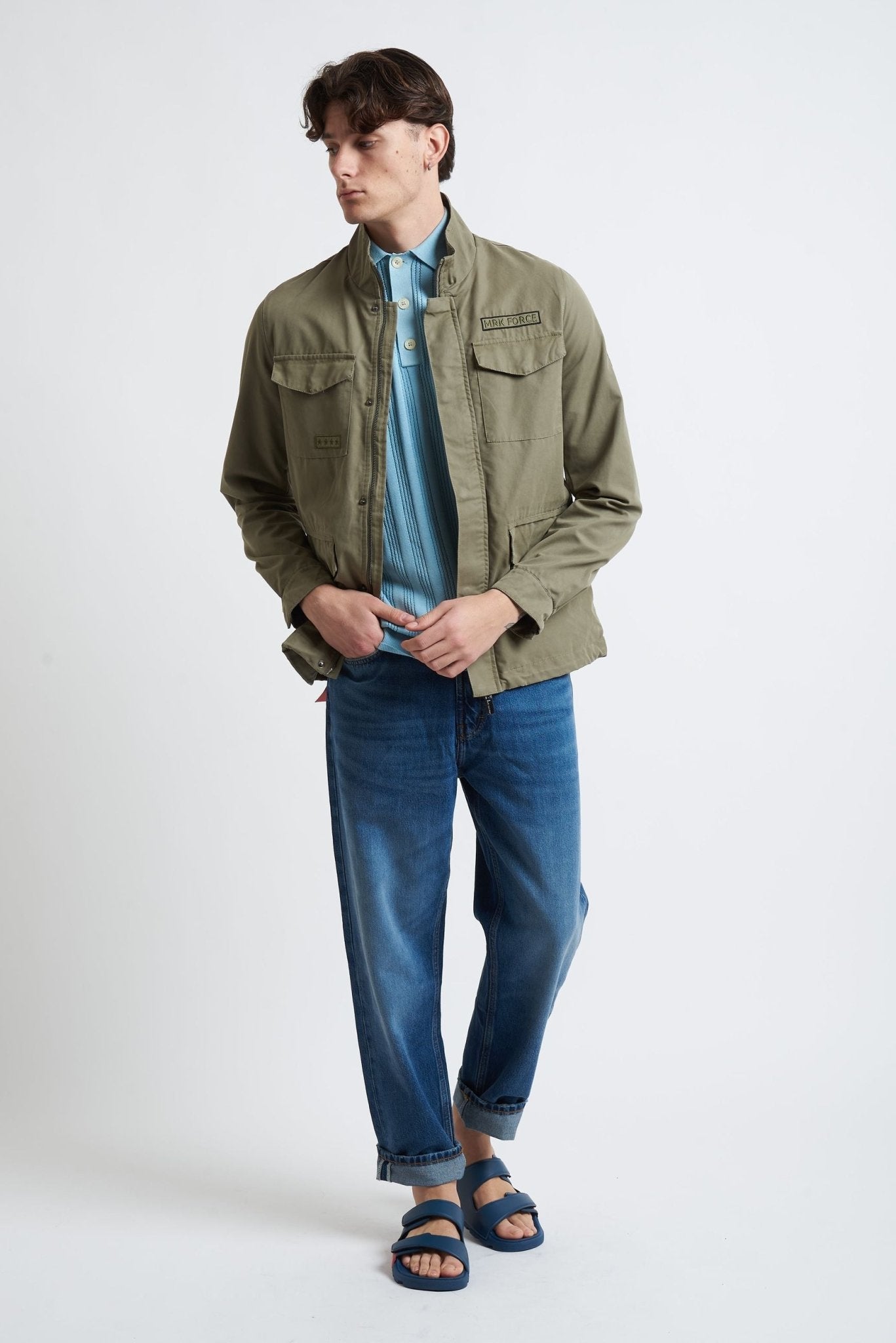 Jacket Military Verde con Tasconi e Chiusura a Cerniera - De Matteo Uomo